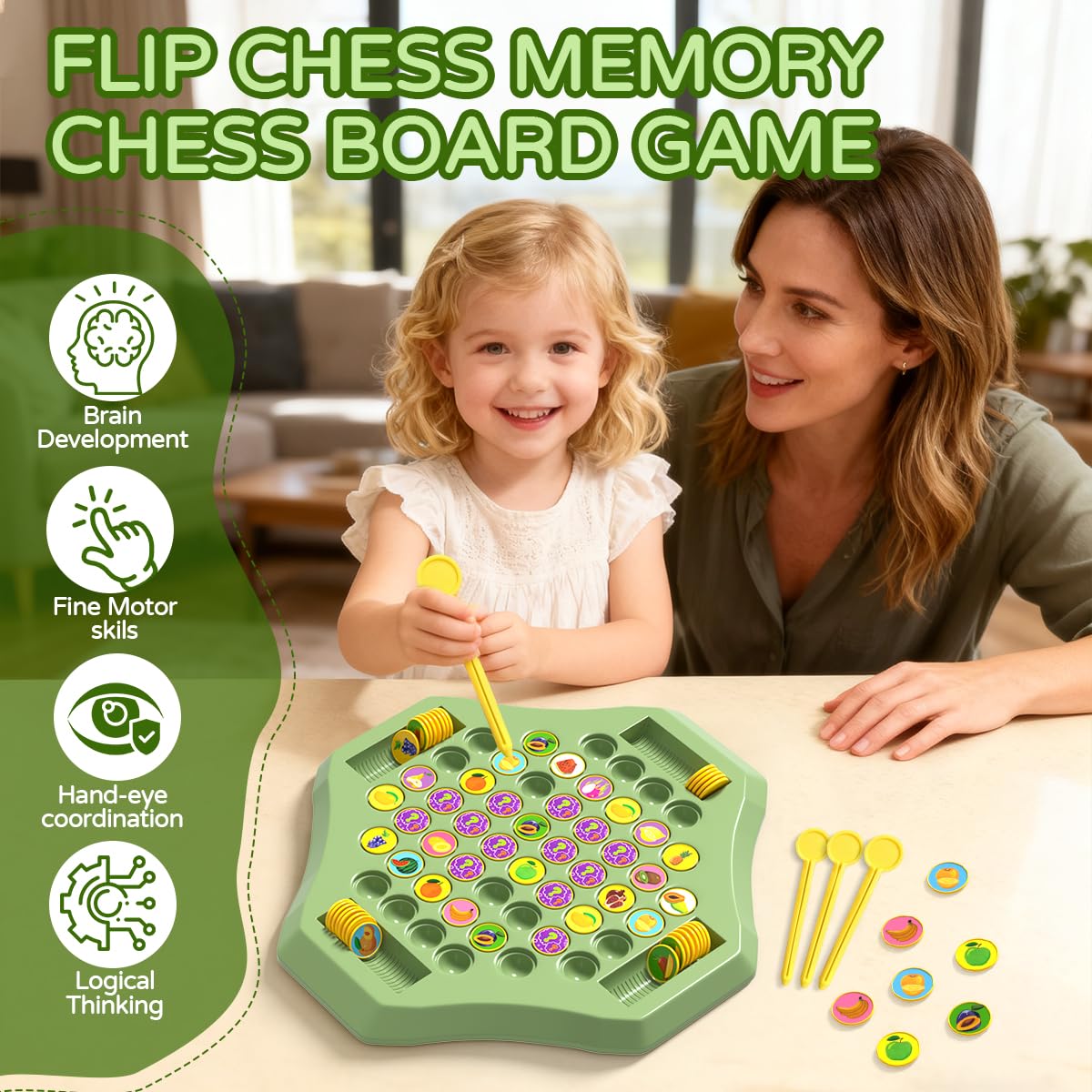 Niifawh 104PCS Flip Chess Memory Game – Fruit and Animal Edition for Kids