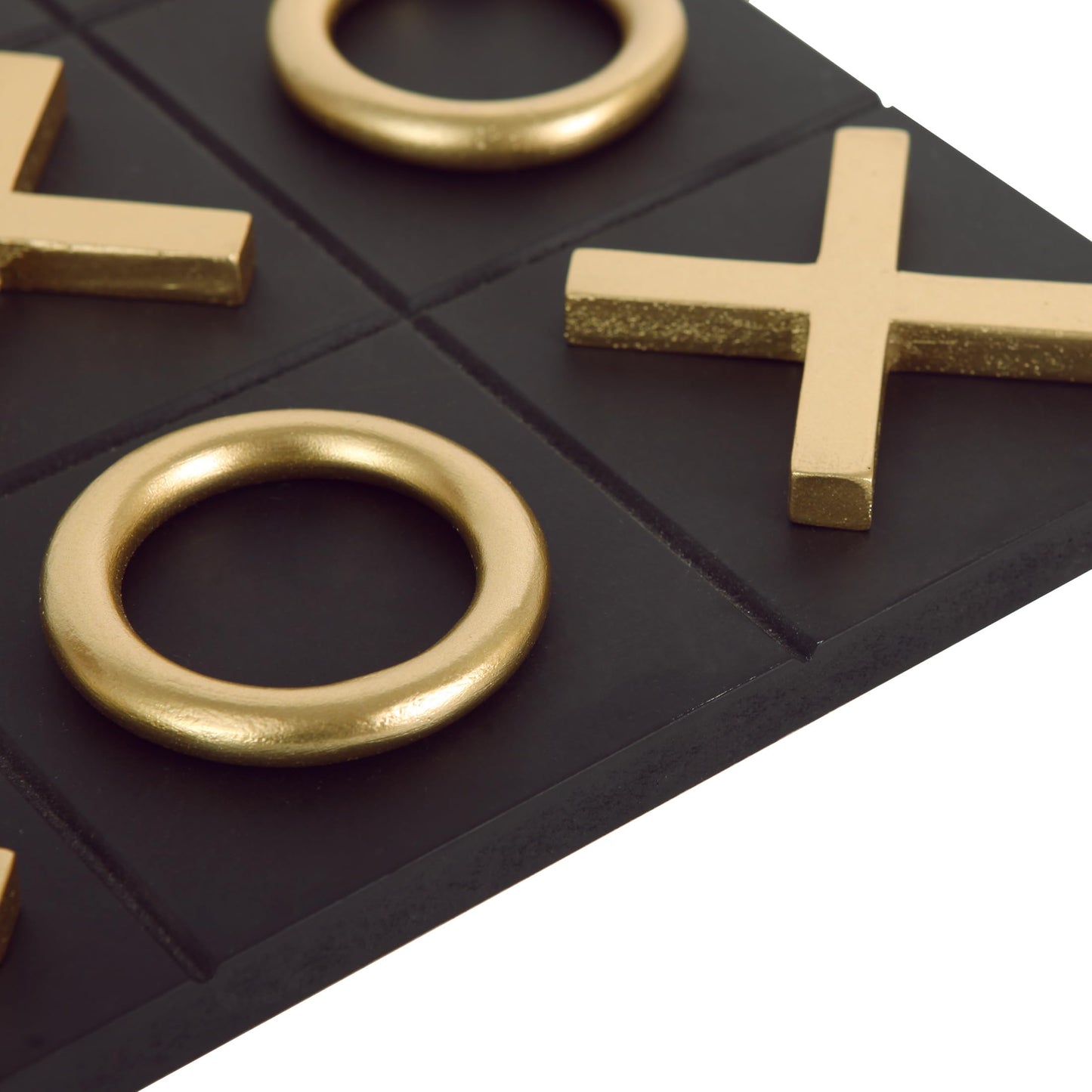NIKKY HOME 12x12 Inch Tic Tac Toe Board – Wood, Black & Gold, Modern Coffee Table Decor & Travel Game