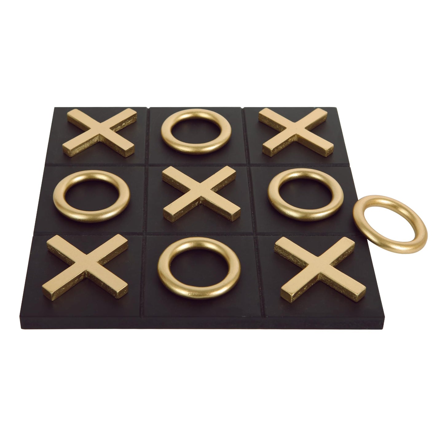 NIKKY HOME 12x12 Inch Tic Tac Toe Board – Wood, Black & Gold, Modern Coffee Table Decor & Travel Game