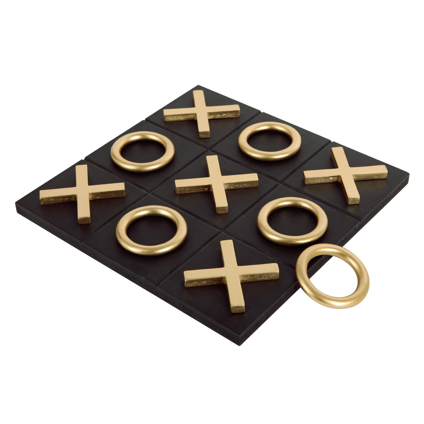 NIKKY HOME 12x12 Inch Tic Tac Toe Board – Wood, Black & Gold, Modern Coffee Table Decor & Travel Game