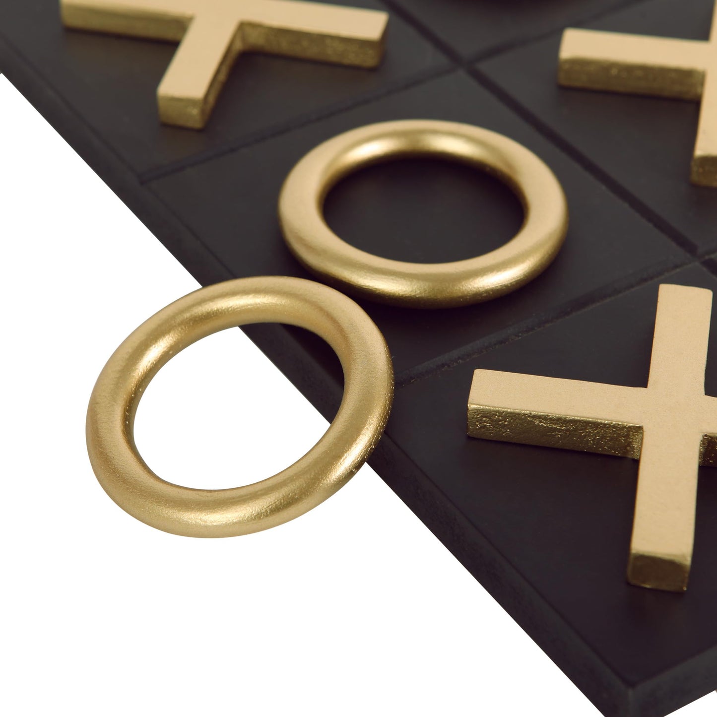NIKKY HOME 12x12 Inch Tic Tac Toe Board – Wood, Black & Gold, Modern Coffee Table Decor & Travel Game