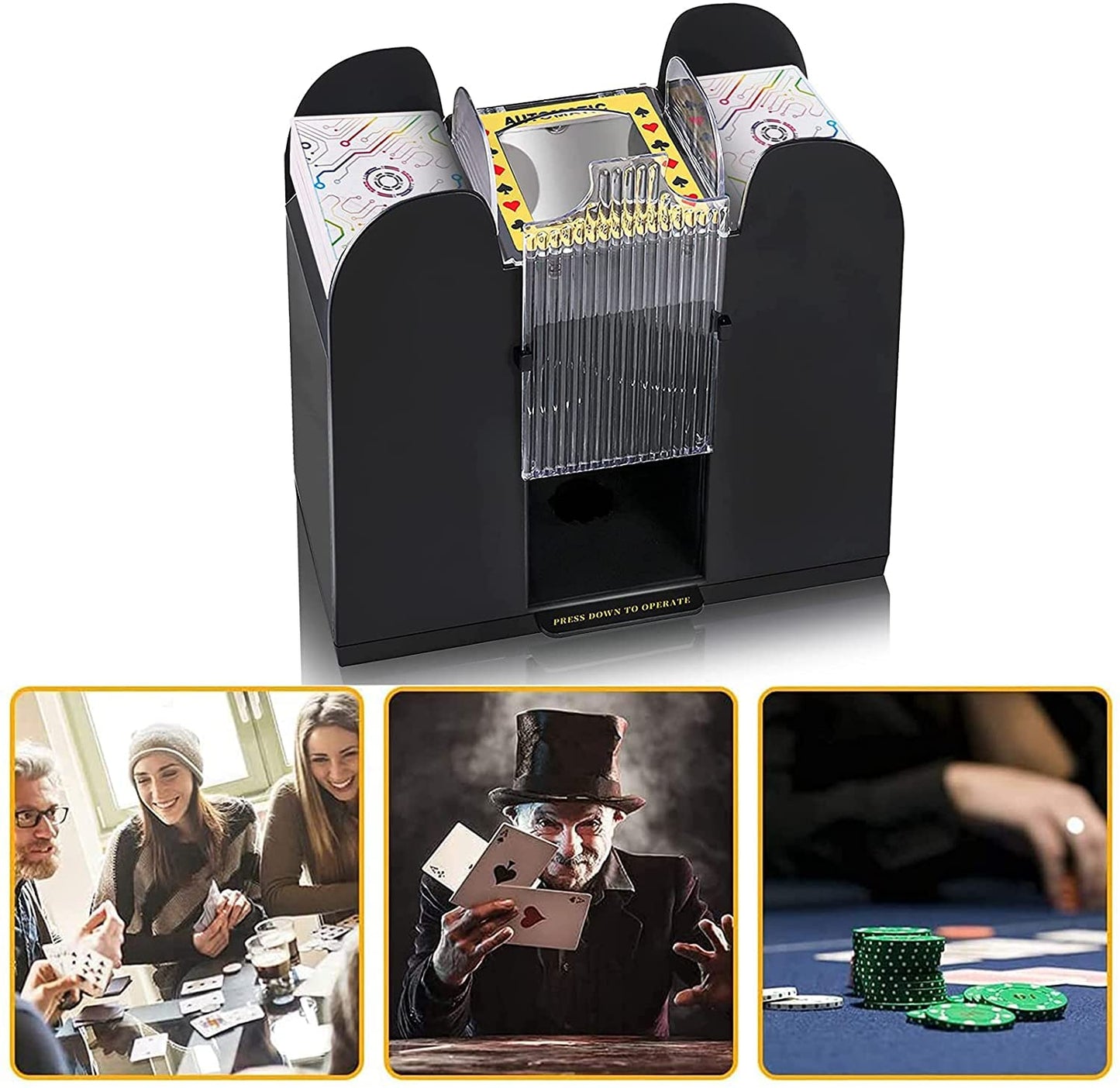 Nileole 6-Deck Automatic Card Shuffler — Battery-Powered Shuffling for UNO, Poker & More