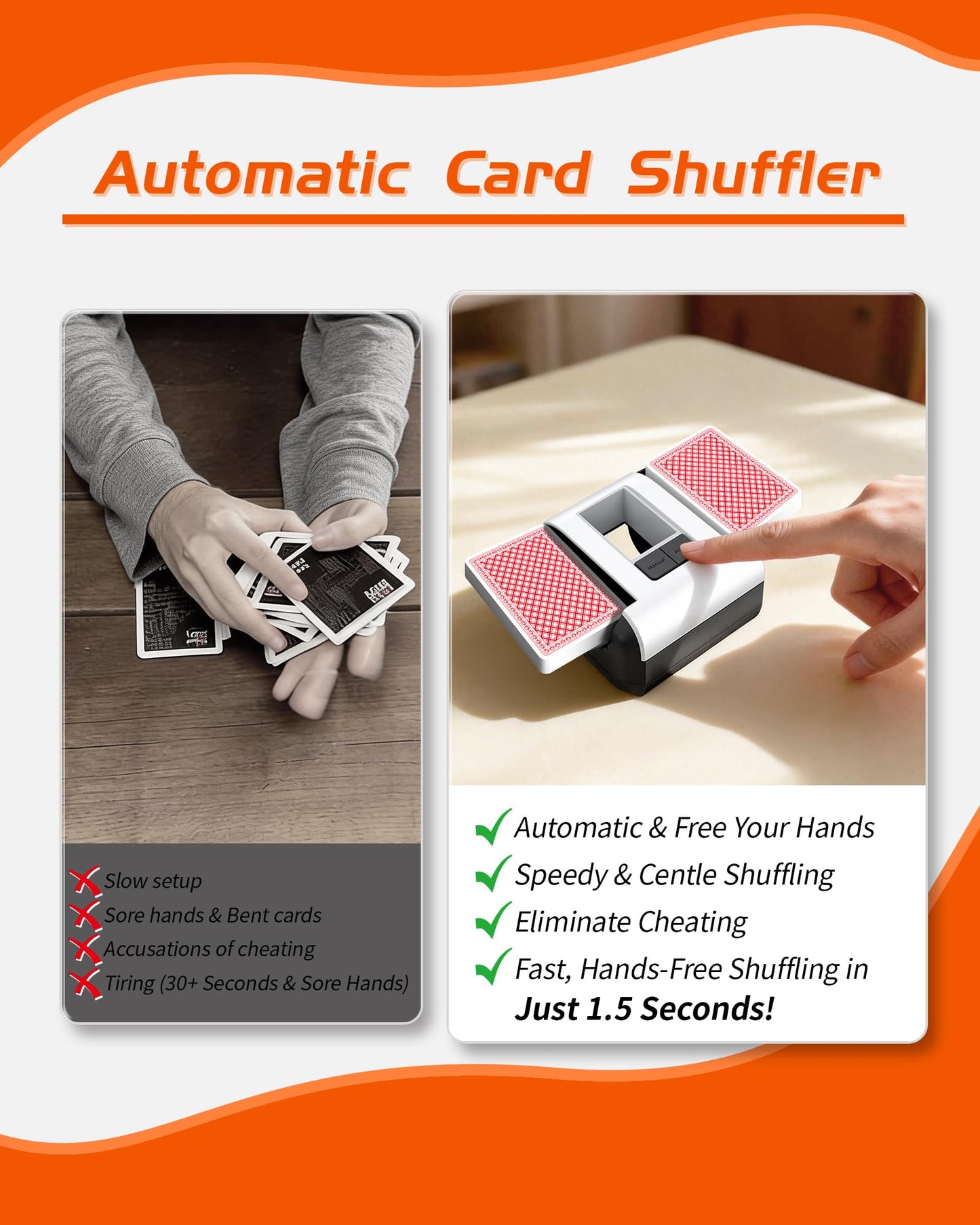 Nileole 2-Decks Quiet & Rechargeable Card Shuffler – USB-C, Low Noise