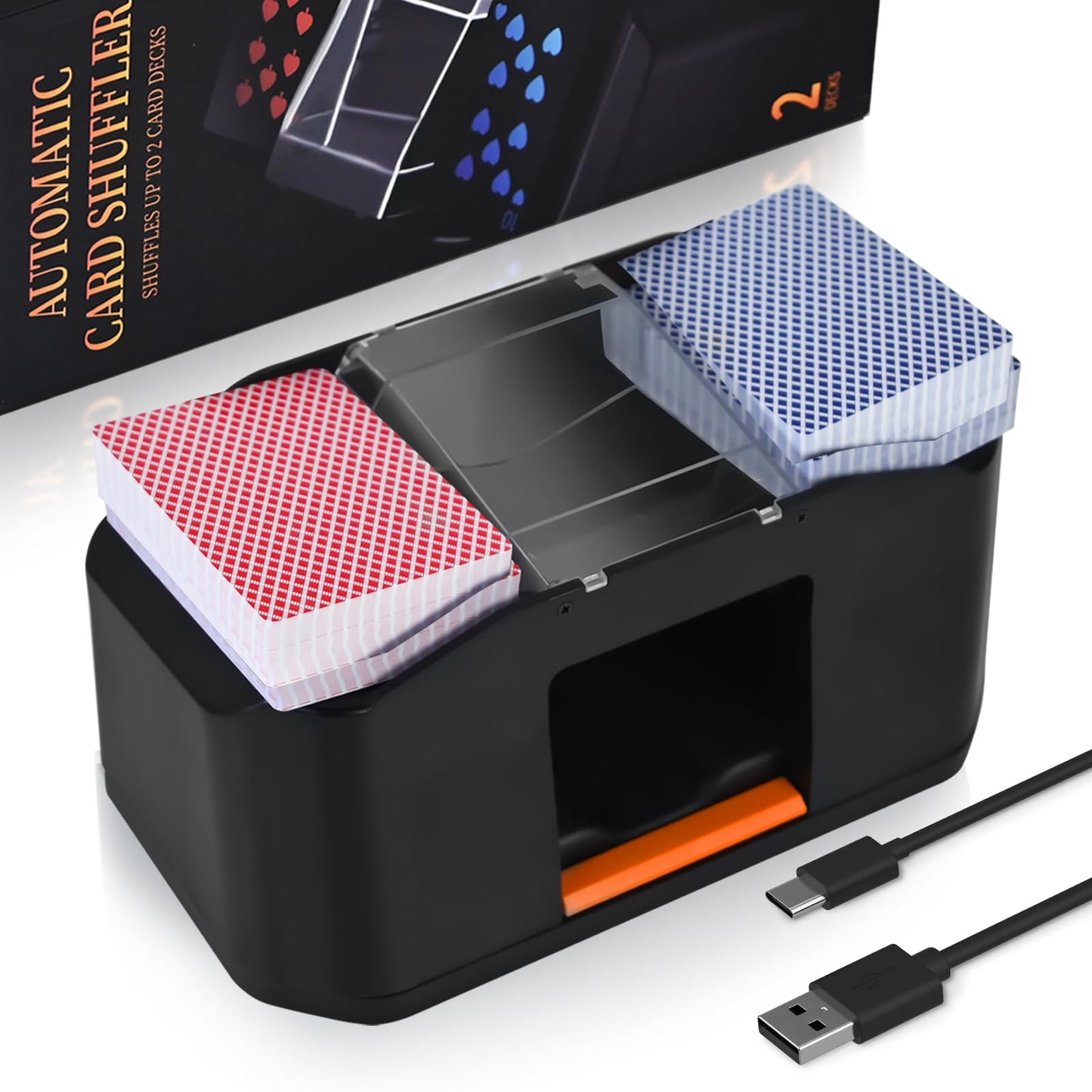 Nileole Rechargeable 2-Deck Card Shuffler | 2000mAh Quiet Electric Shuffler for Poker & Card Games