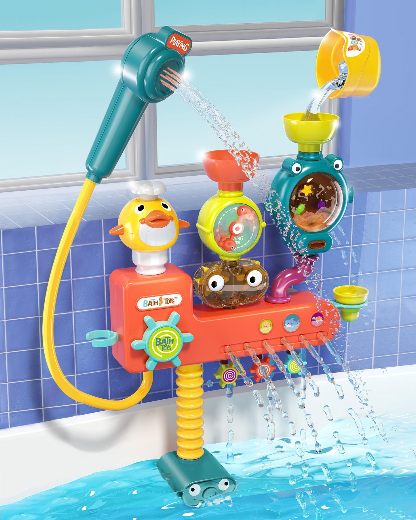 Nilez 3-in-1 Bath Toy: Interactive Shower Head Sprayer & Waterfall Station for Kids 4 Months–8 Years