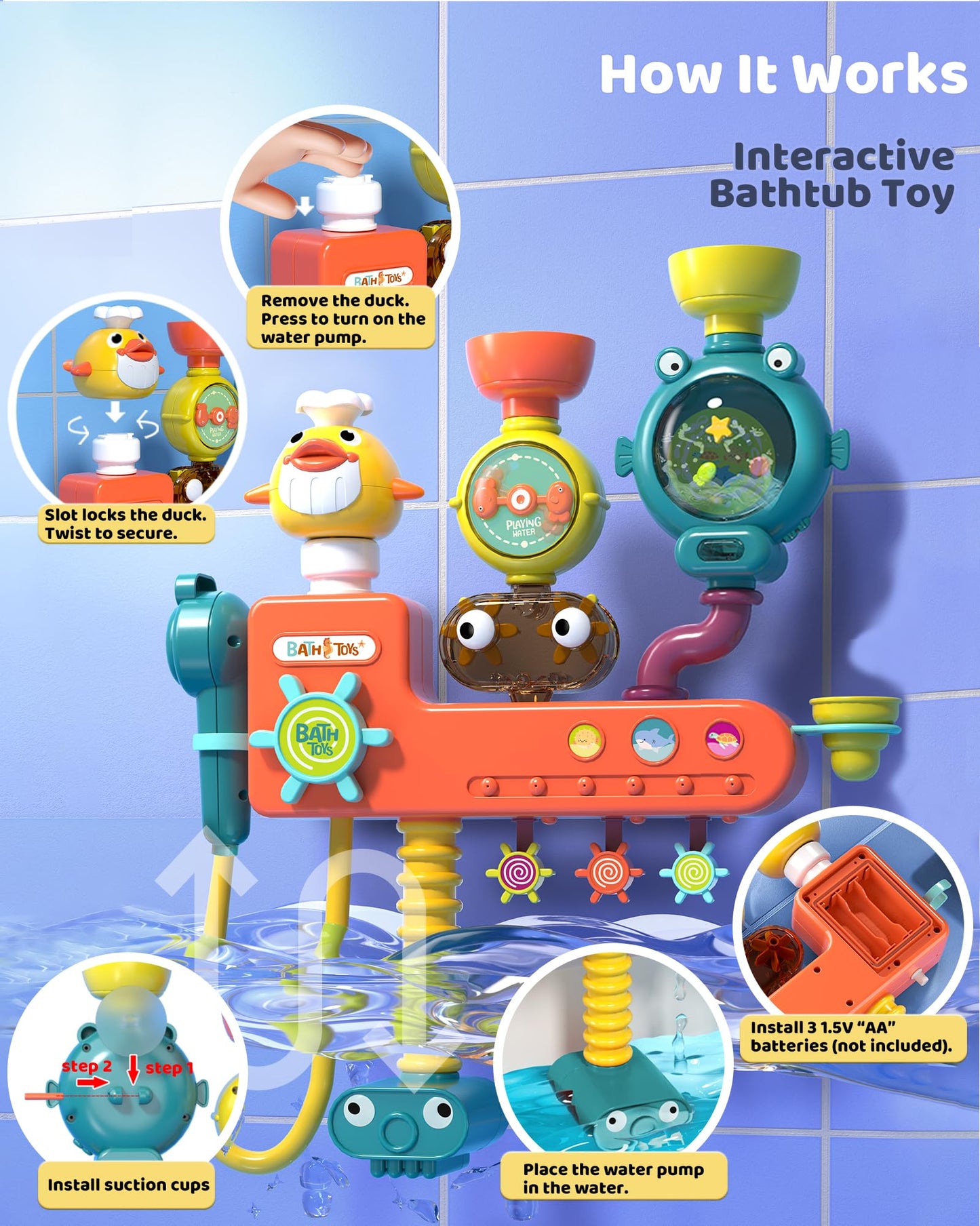 Nilez 3-in-1 Bath Toy: Interactive Shower Head Sprayer & Waterfall Station for Kids 4 Months–8 Years
