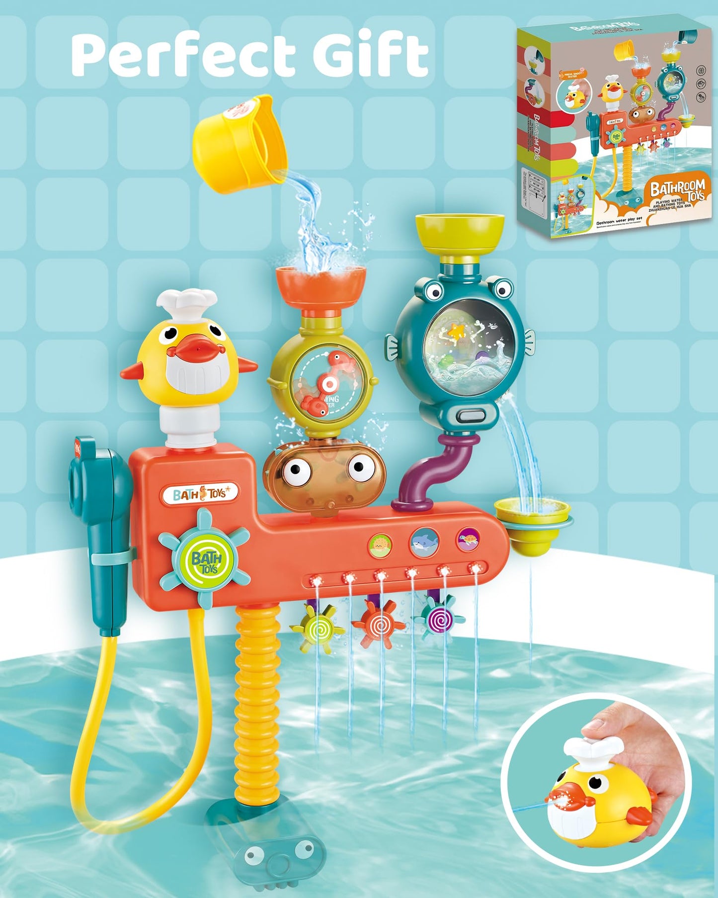 Nilez 3-in-1 Bath Toy: Interactive Shower Head Sprayer & Waterfall Station for Kids 4 Months–8 Years