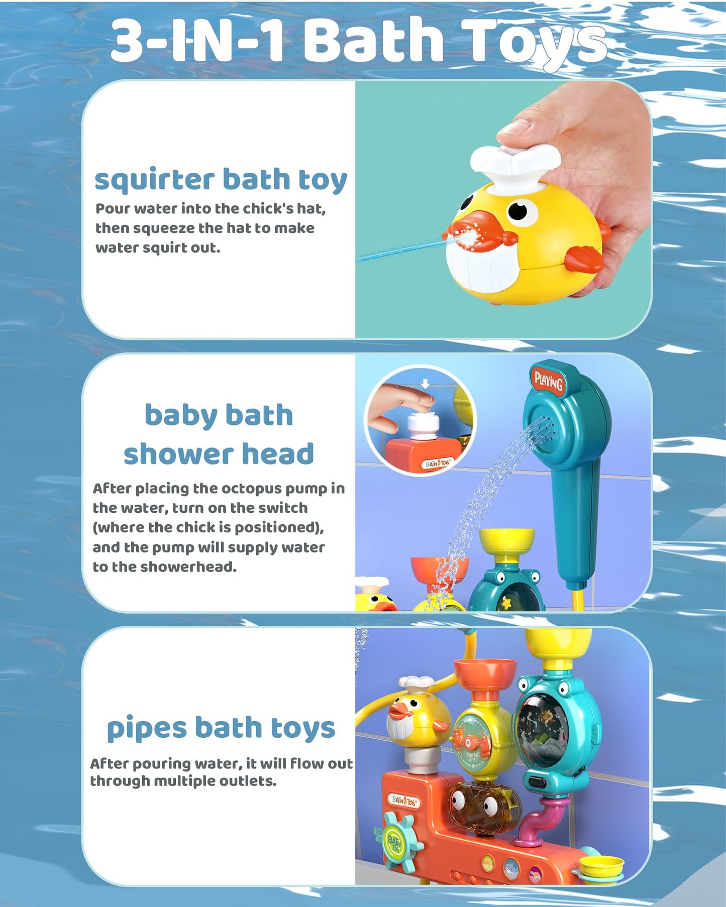 Nilez 3-in-1 Bath Toy: Interactive Shower Head Sprayer & Waterfall Station for Kids 4 Months–8 Years