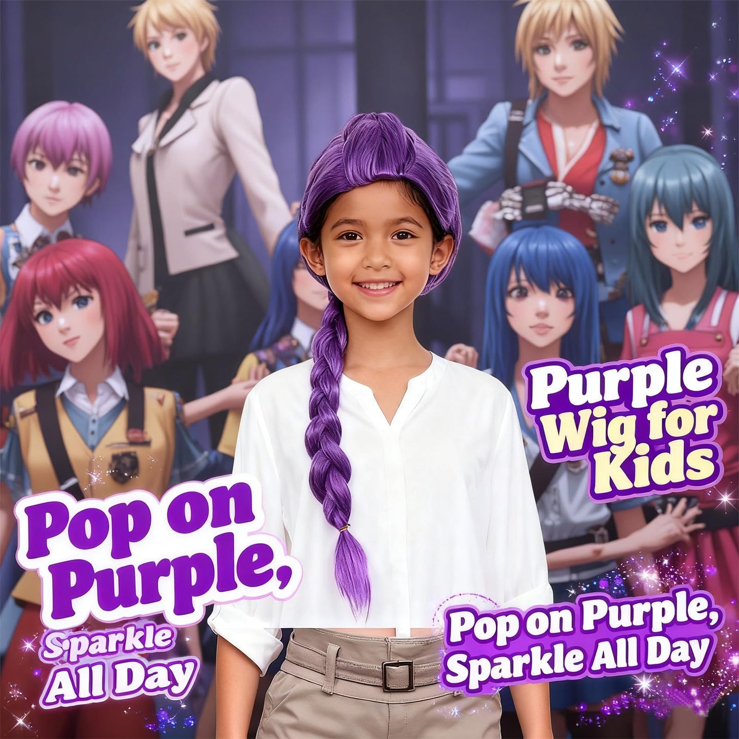 nimbleleap Purple Braid Wig for Kids | Long Lavender Braids for Cosplay & Parties