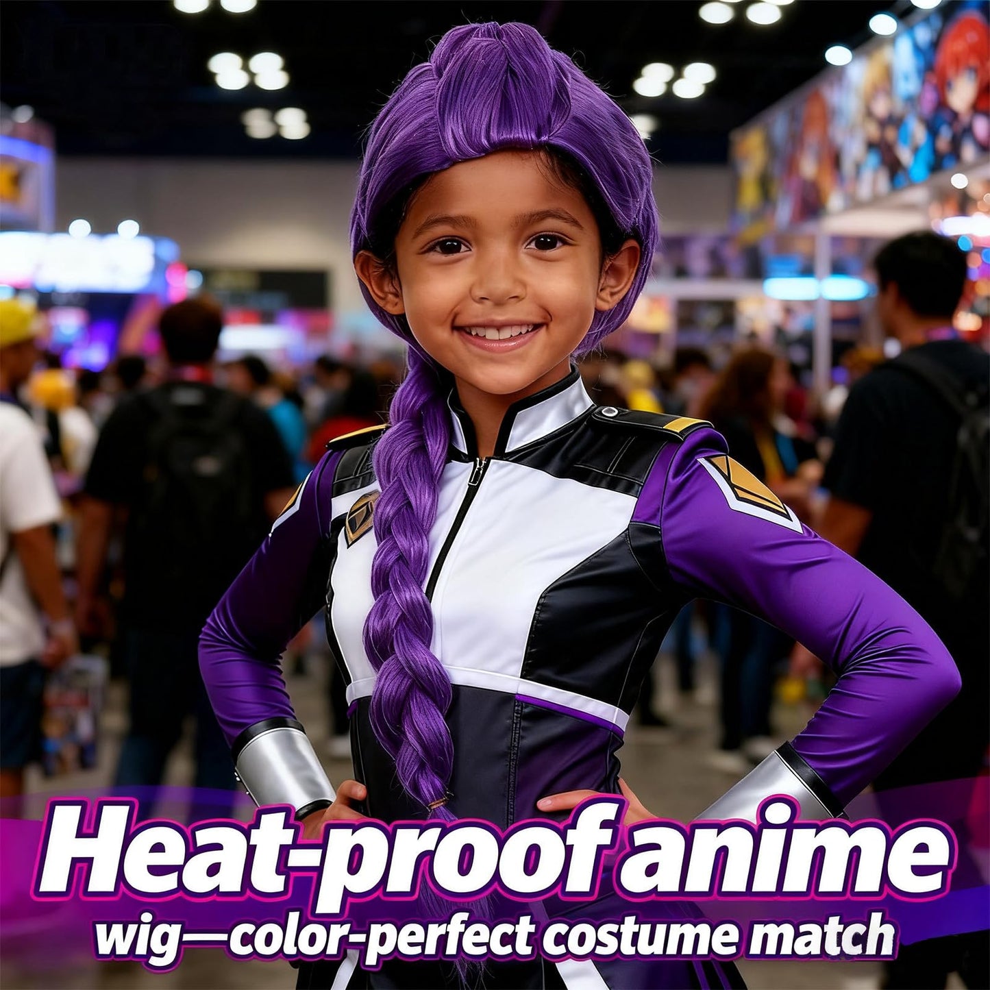 nimbleleap Purple Braid Wig for Kids | Long Lavender Braids for Cosplay & Parties