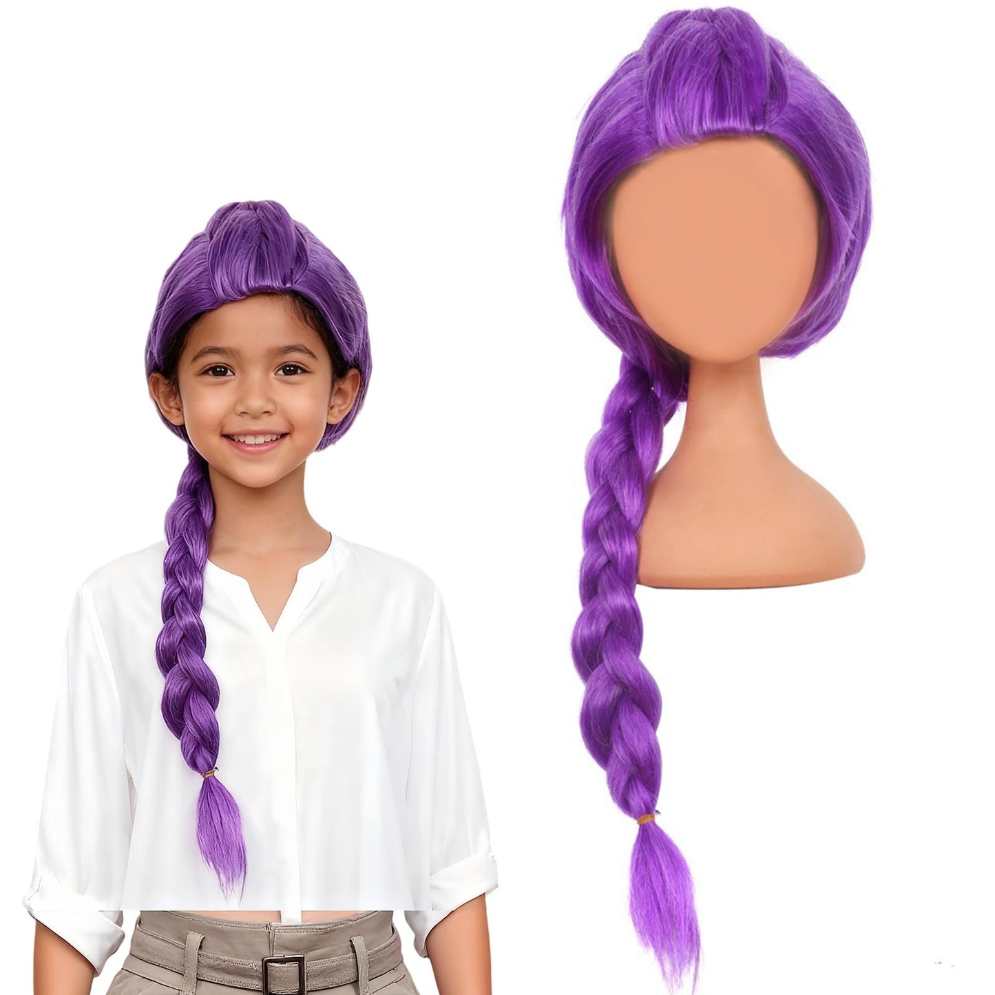 nimbleleap Purple Braid Wig for Kids | Long Lavender Braids for Cosplay & Parties