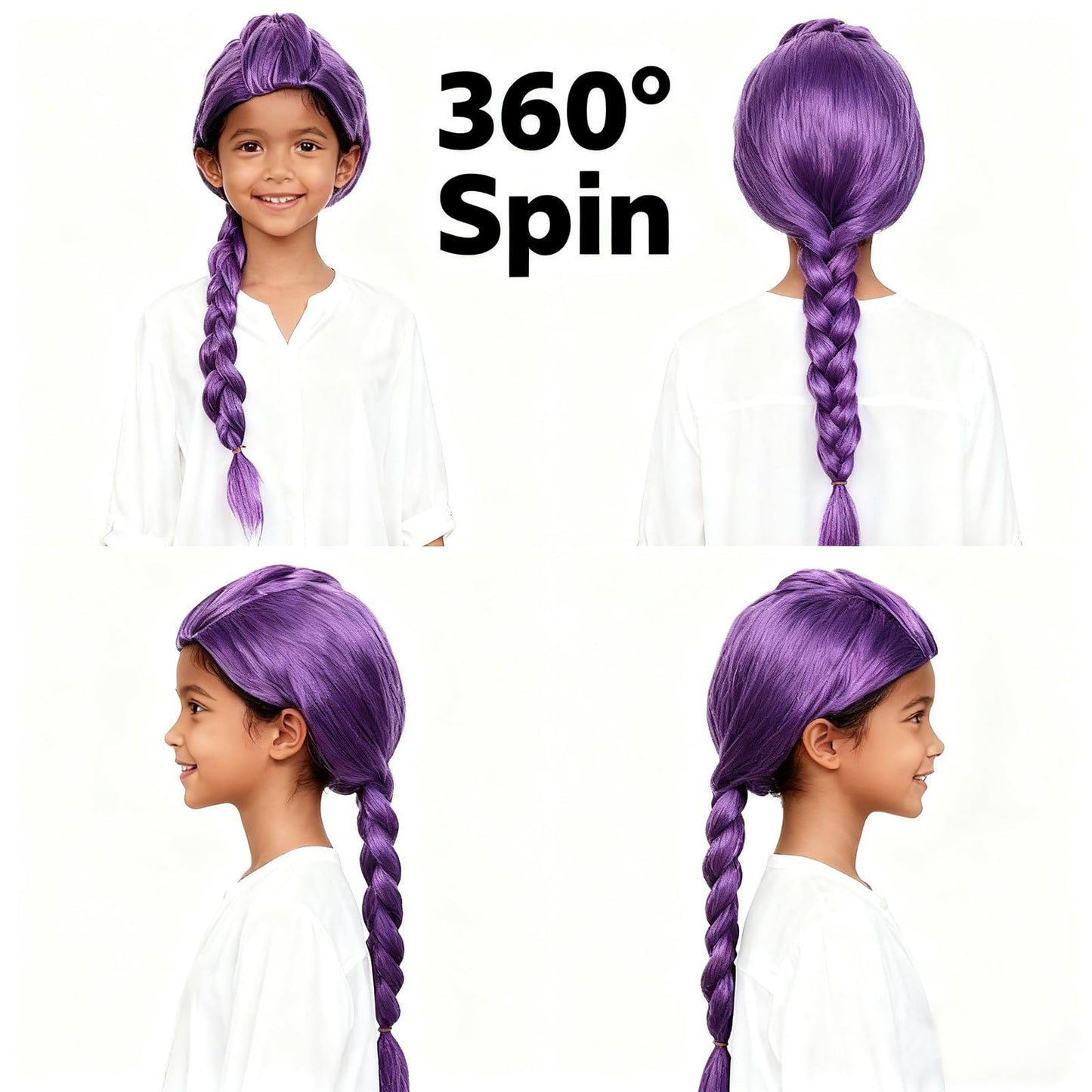 nimbleleap Purple Braid Wig for Kids | Long Lavender Braids for Cosplay & Parties