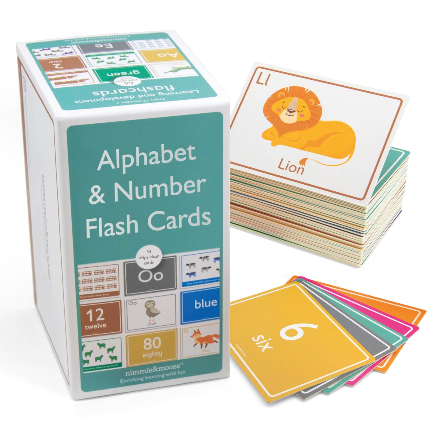 Nimmie & Moose Alphabet Flash Cards for Toddlers (1-3) – Extra-Thick, Letters & Numbers
