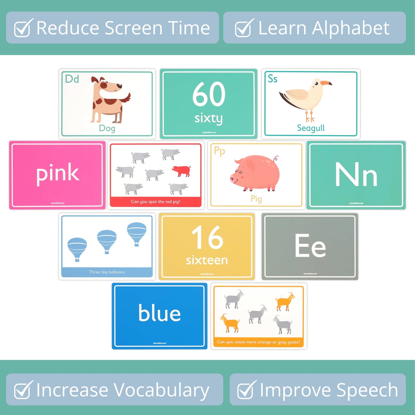 Nimmie & Moose Alphabet Flash Cards for Toddlers (1-3) – Extra-Thick, Letters & Numbers