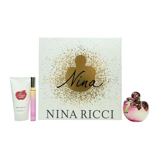 Nina Ricci Nina Gift Set 80ml EDT Spray + 75ml Body Lotion + 10ml EDT Rollerball