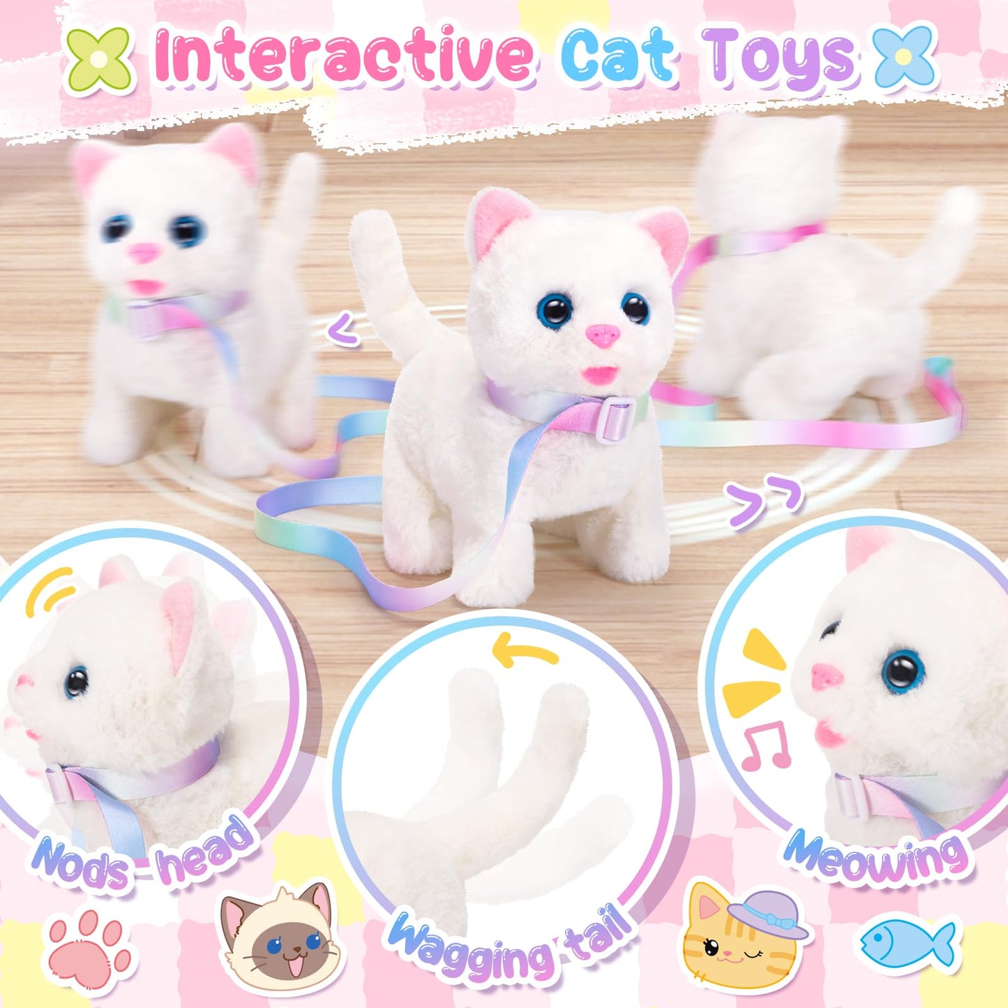 NINAOR Interactive Cat Toys for Kids with Crossbody Bag – Plush Kitty Robot Toy for Pretend Play