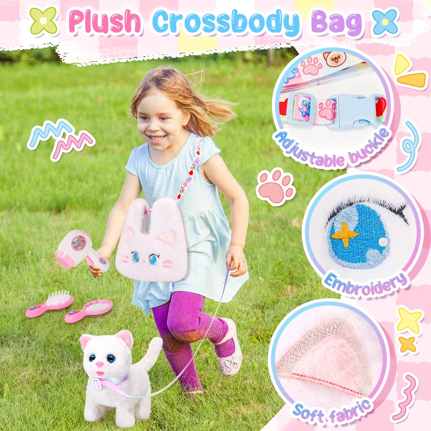 NINAOR Interactive Cat Toys for Kids with Crossbody Bag – Plush Kitty Robot Toy for Pretend Play