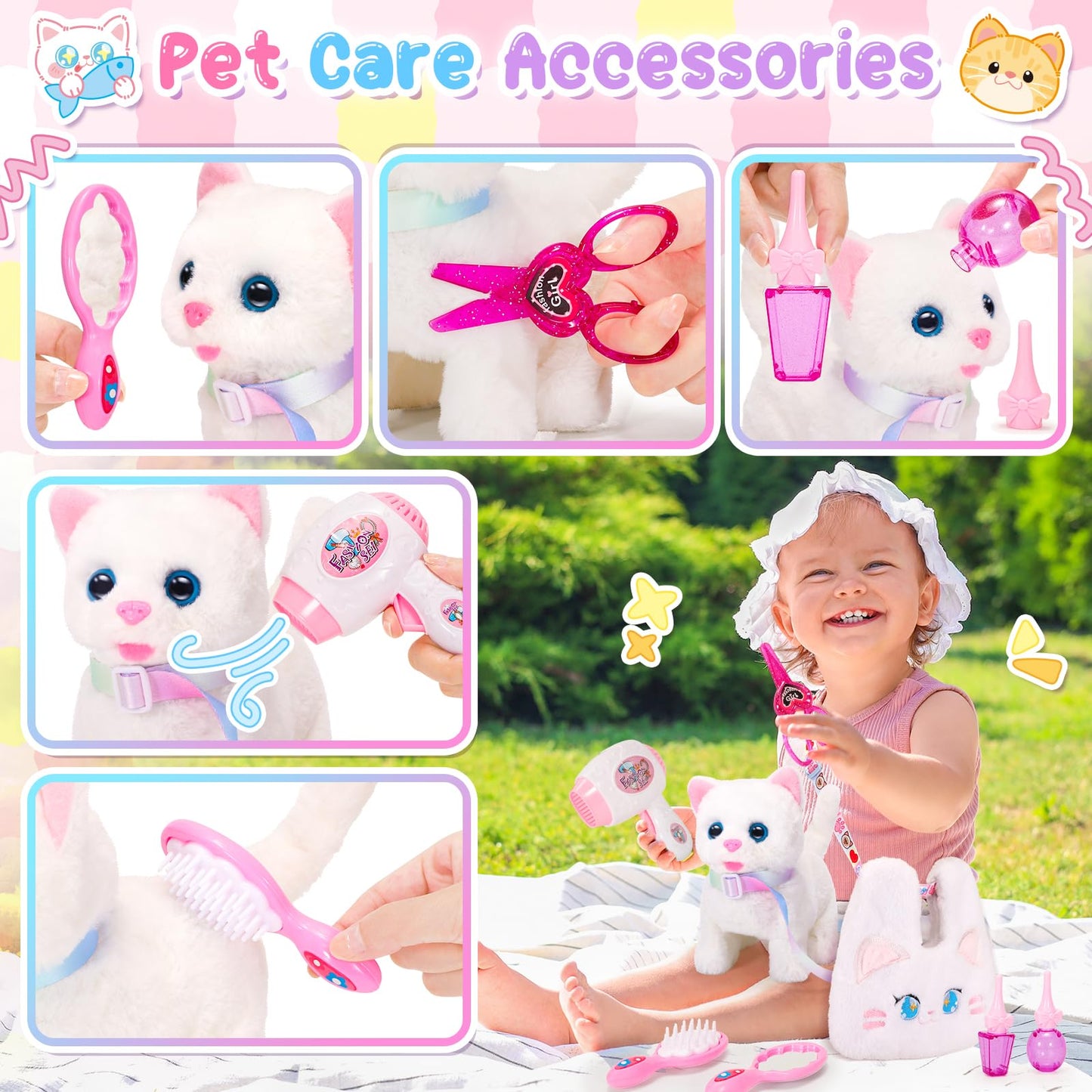 NINAOR Interactive Cat Toys for Kids with Crossbody Bag – Plush Kitty Robot Toy for Pretend Play