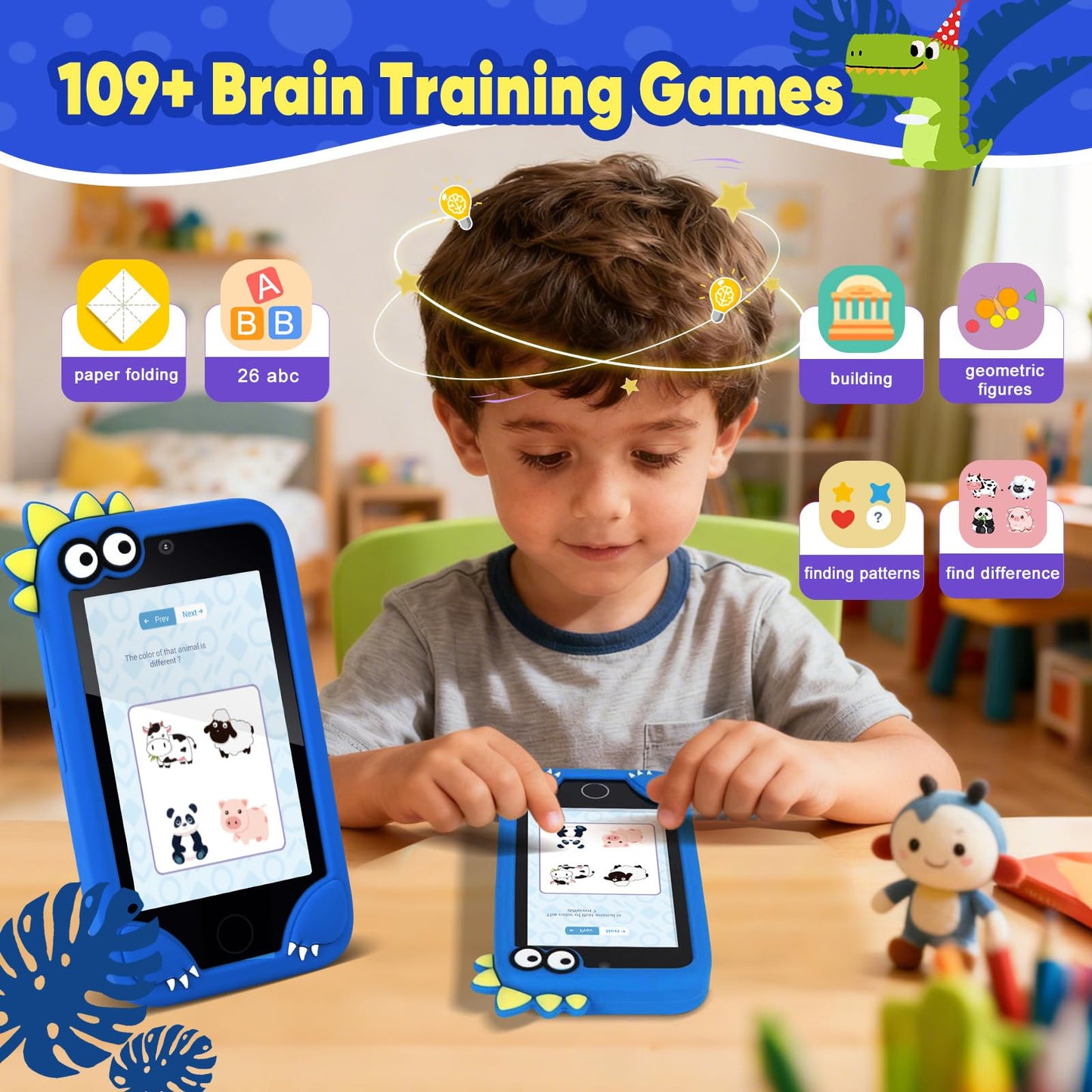 NINE CUBE Kids Cell Phone Toy – 3.97-inch Screen, 200+ STEM Games, Dual Cameras