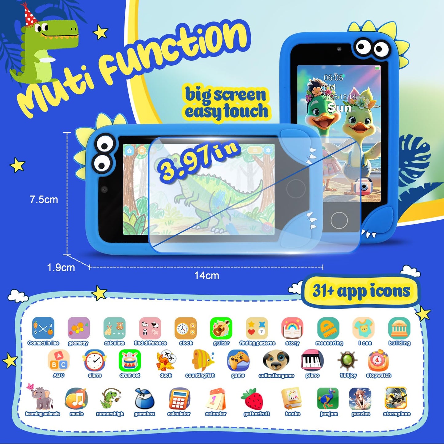 NINE CUBE Kids Cell Phone Toy – 3.97-inch Screen, 200+ STEM Games, Dual Cameras