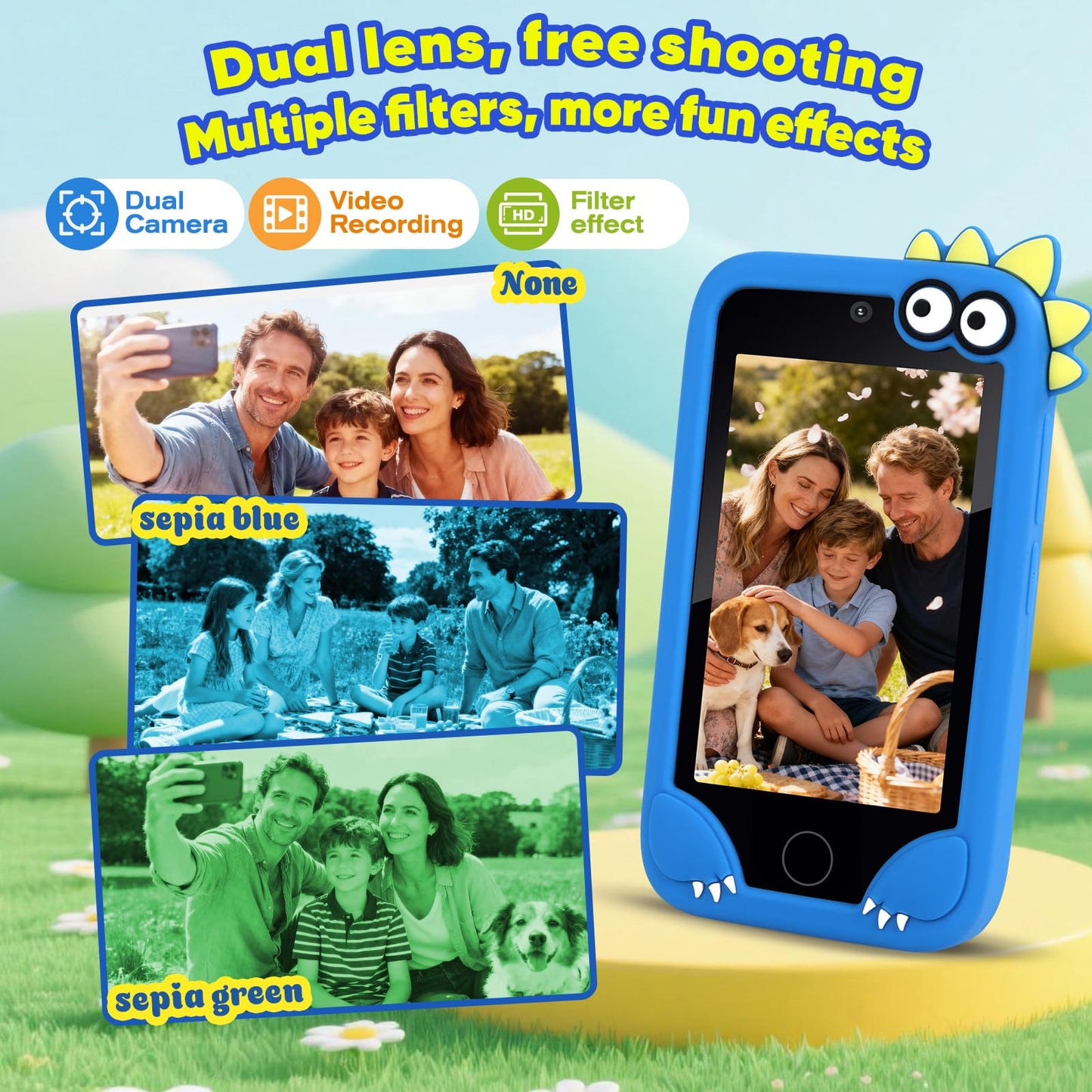 NINE CUBE Kids Cell Phone Toy – 3.97-inch Screen, 200+ STEM Games, Dual Cameras