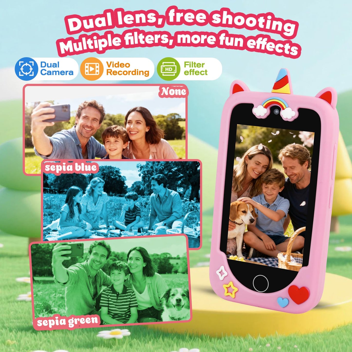 NINE CUBE Kids Smart Phone for Ages 3-10 | 3.97-inch Touchscreen, Dual Cameras & 200+ STEM Games