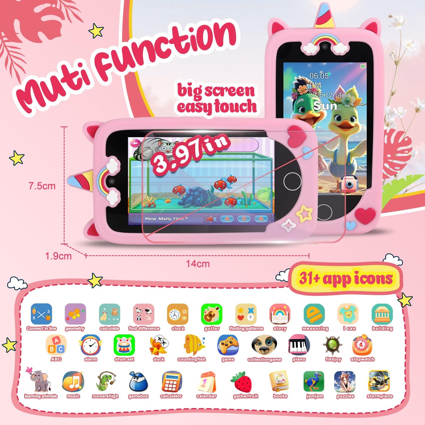 NINE CUBE Kids Smart Phone for Ages 3-10 | 3.97-inch Touchscreen, Dual Cameras & 200+ STEM Games