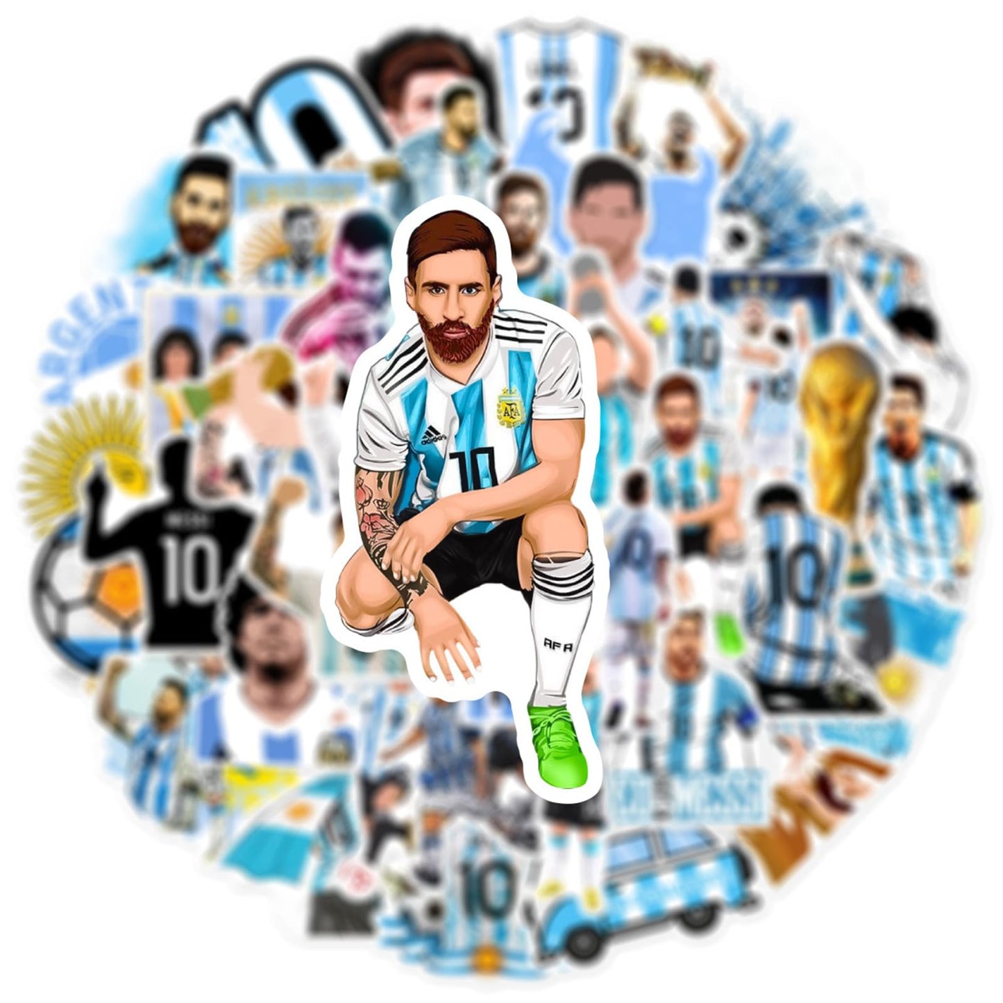 NineGirl Messi Soccer Player Stickers — 50 Pcs Waterproof Vinyl Decals for Laptops, Water Bottles, Notebooks