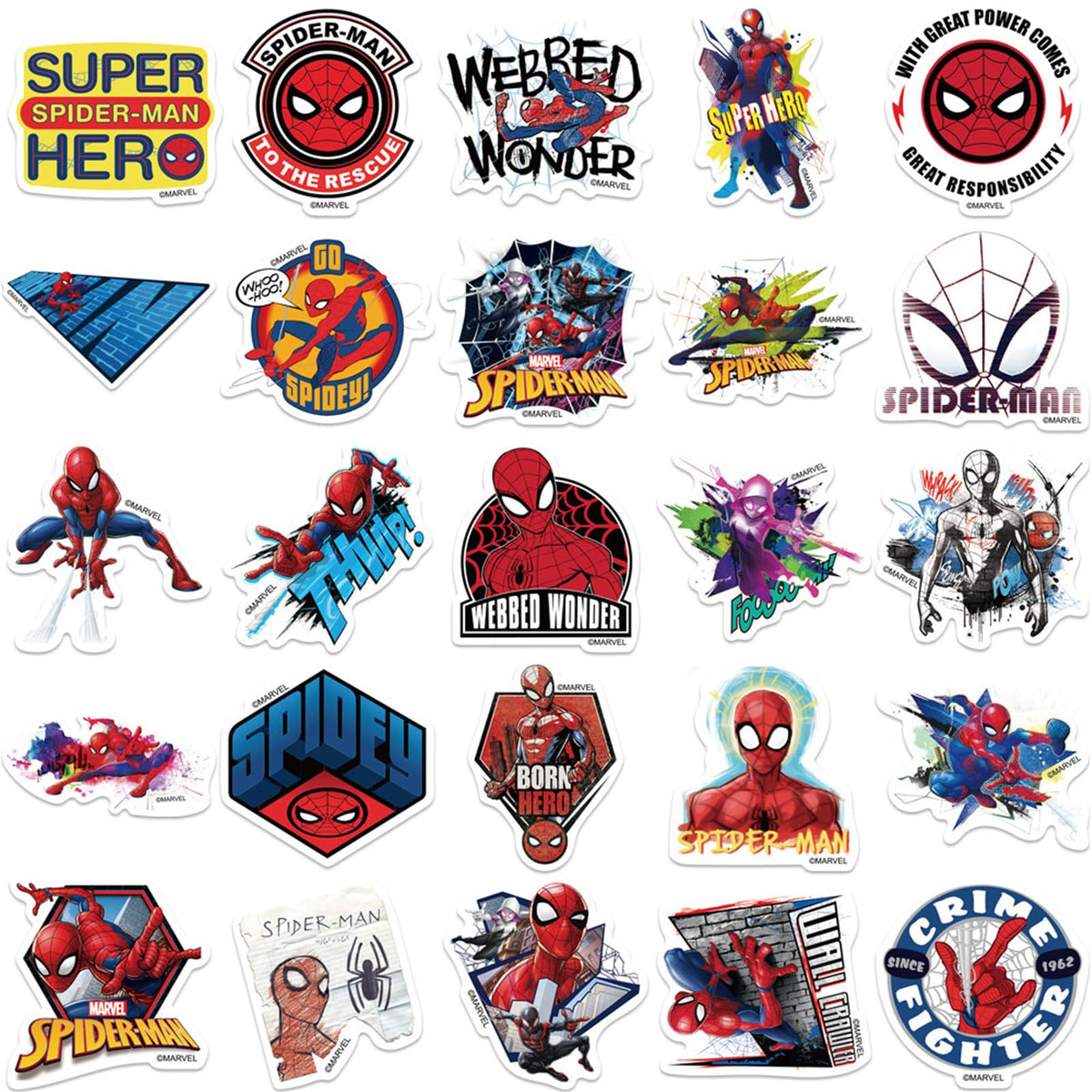 NineGirl 50Pcs Cartoon Spider-Man Stickers – Vinyl Waterproof Decals for Laptops & Water Bottles