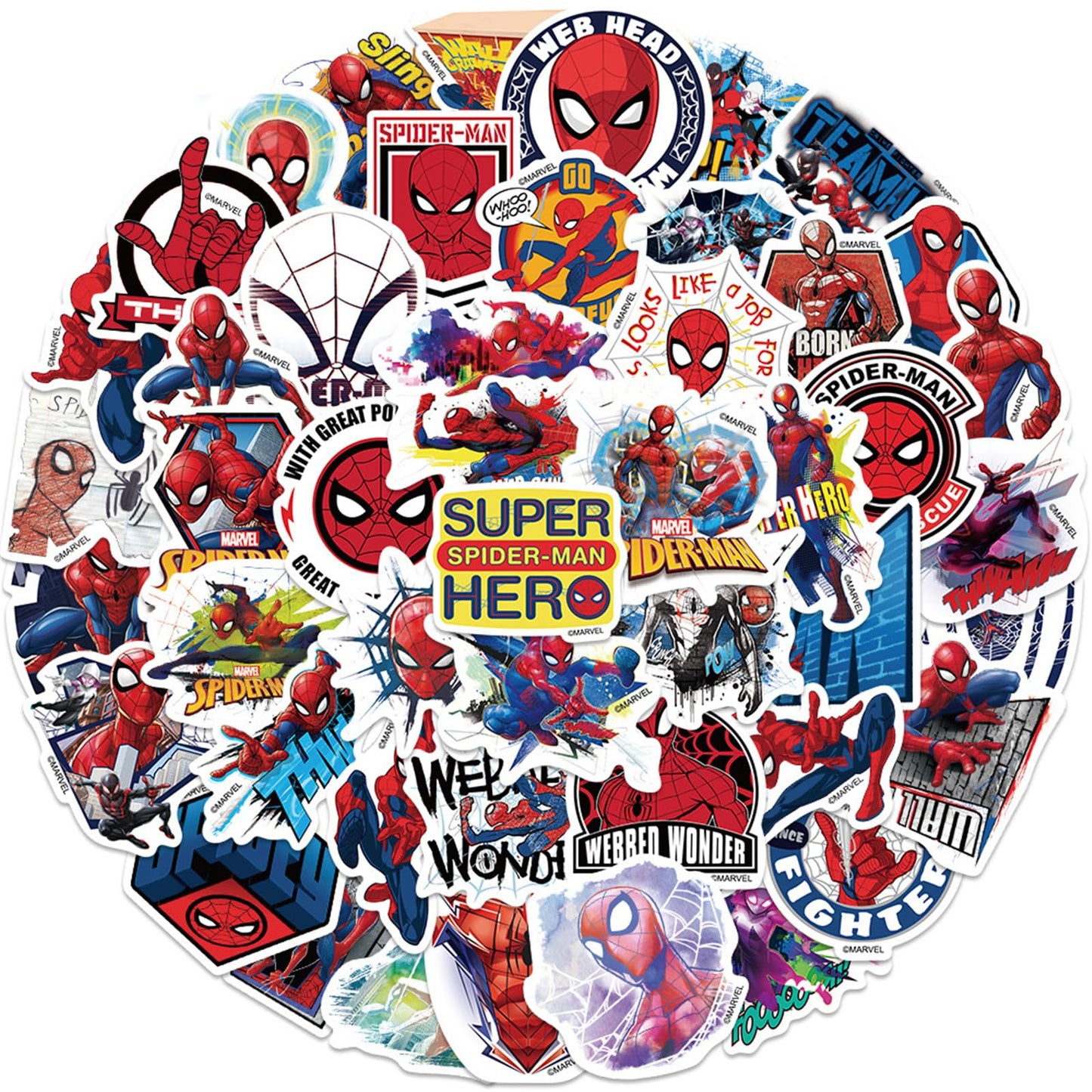 NineGirl 50Pcs Cartoon Spider-Man Stickers – Vinyl Waterproof Decals for Laptops & Water Bottles