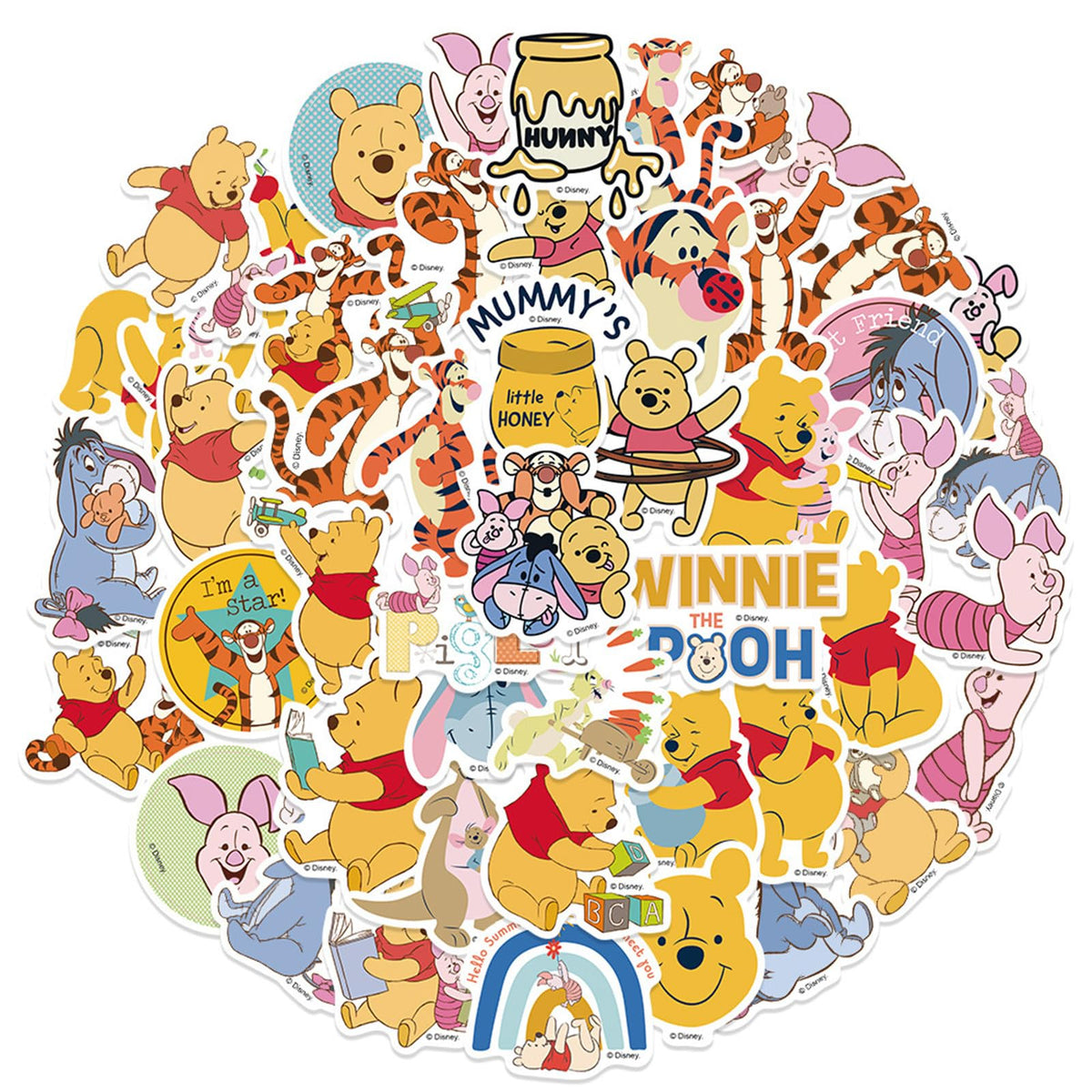 NineGirl 50pcs Cartoon Tigger & Pooh Stickers – Waterproof Vinyl Decals for Laptops, Water Bottles, Notebooks