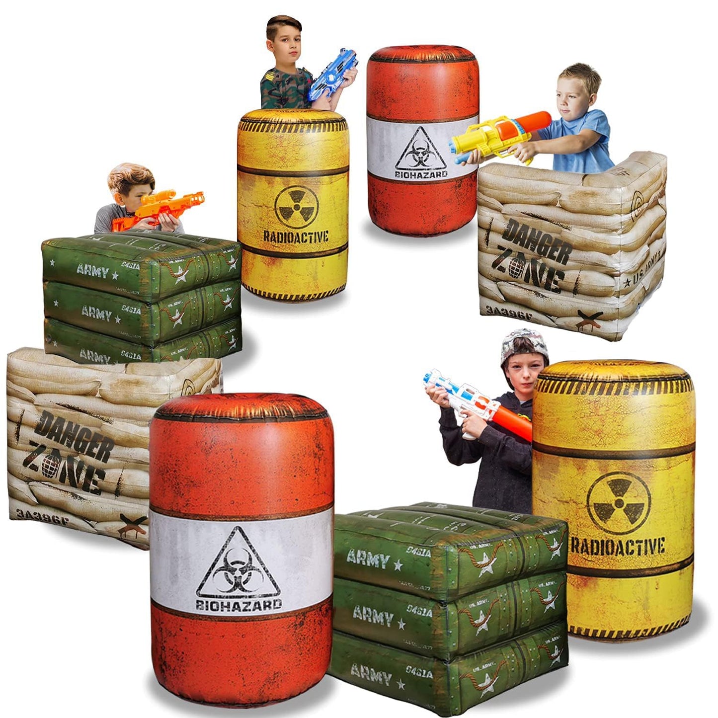 NINOSTAR Barrels Inflatables Set – Battle-Ready Arena for Nerf, Laser Tag & More
