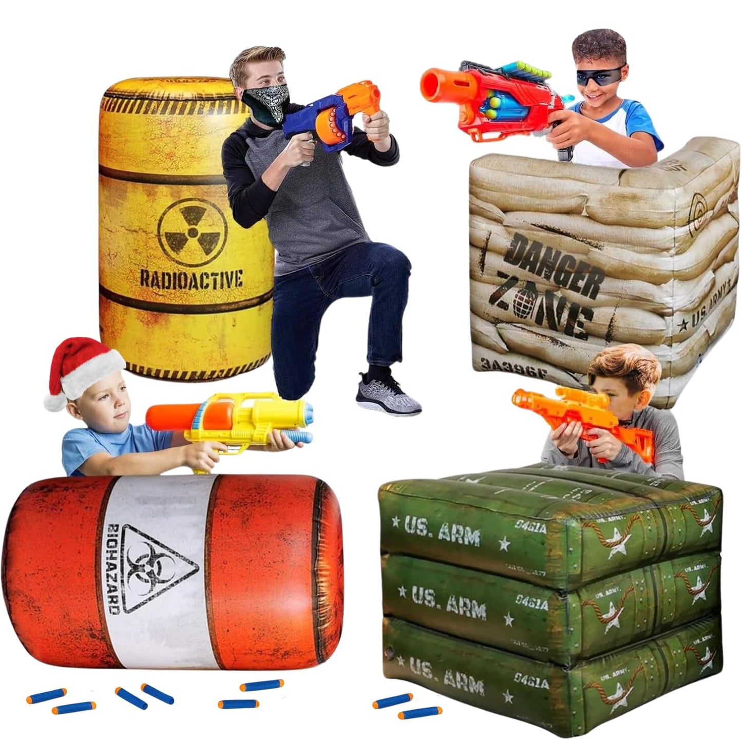 NINOSTAR Premium Package 4 Combat Battlefield Inflatables – Nerf, Laser Tag & Water Gun Ready