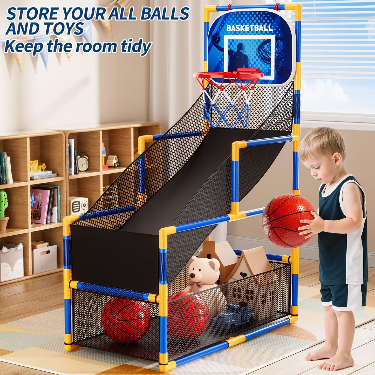 NIPLOOOW Arcade Basketball Game Set for Kids 3-12 | Indoor/Outdoor Hoop with 4 Balls & Pump