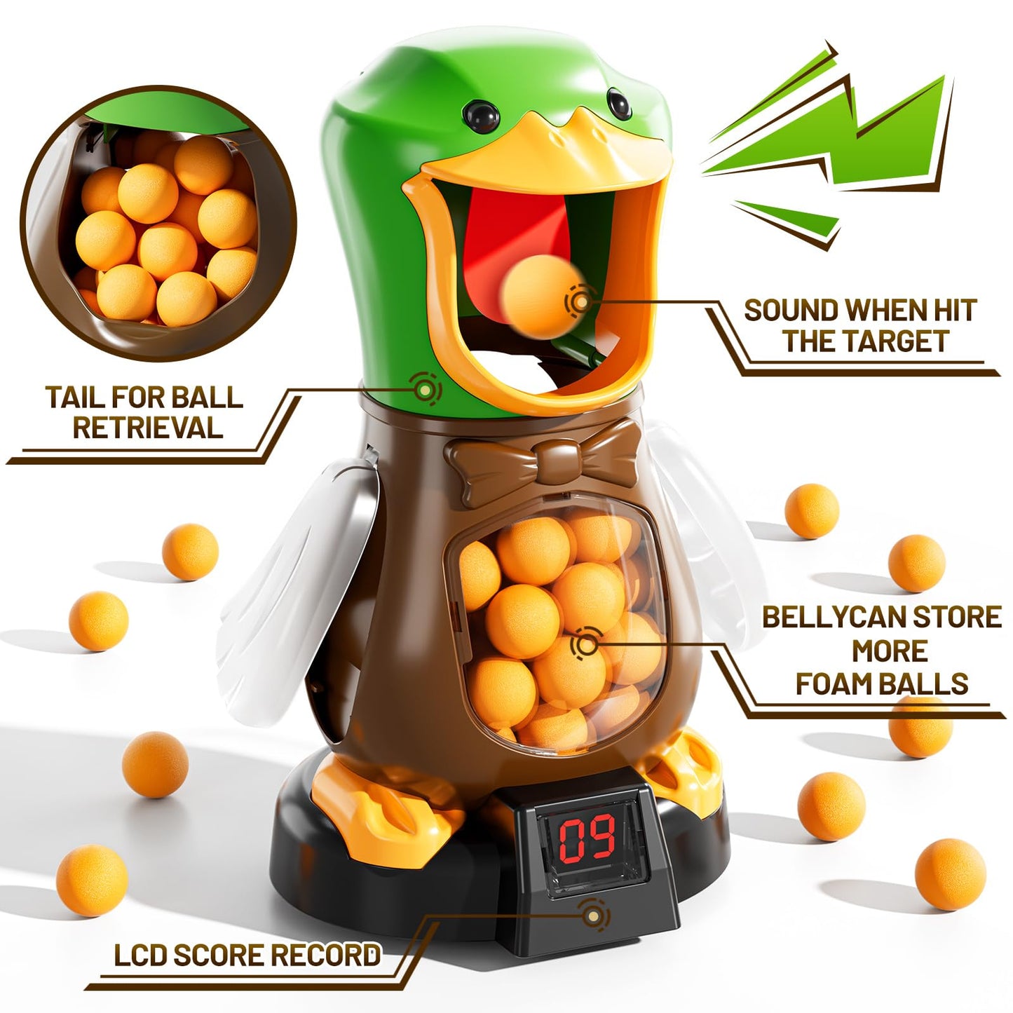 NIPLOOOW Duck Shooting Toy for Kids 3-8 — Movable Target, LCD Score, Air Pump Launcher