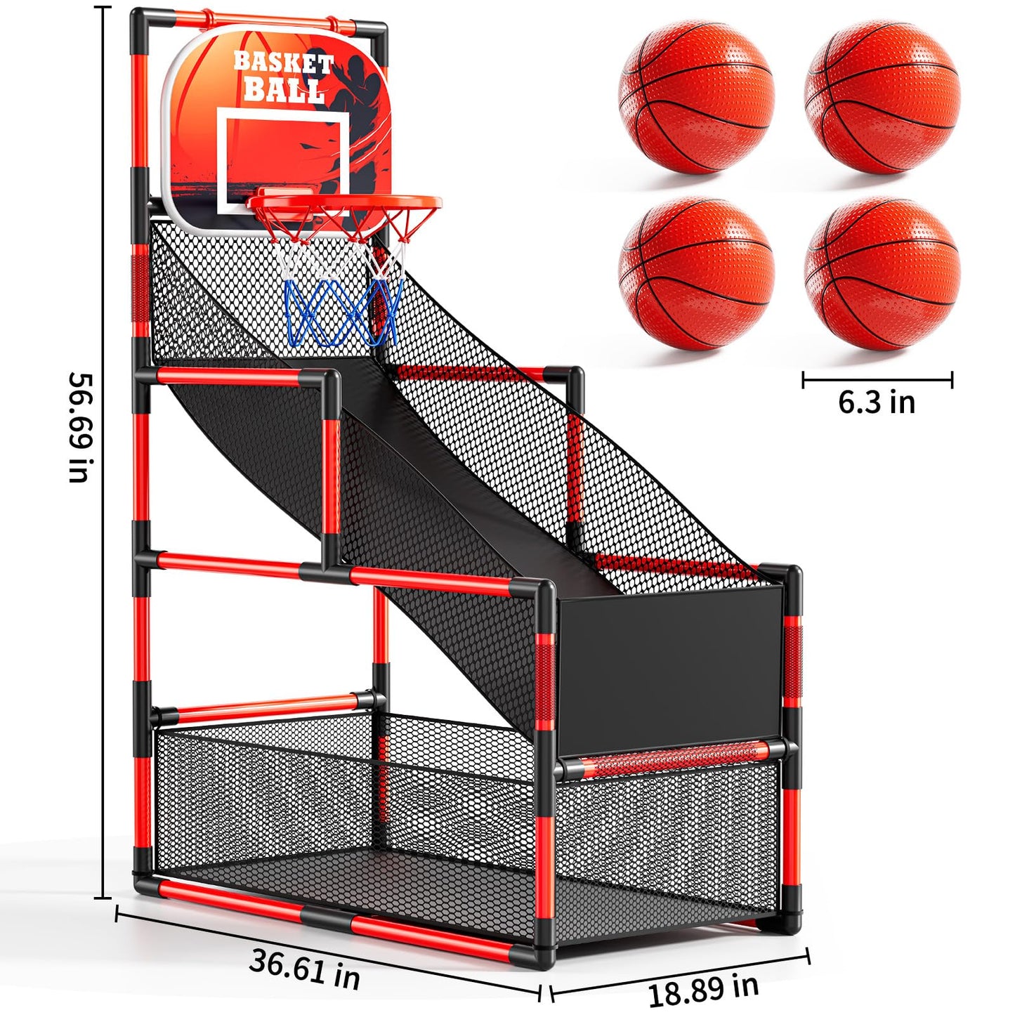 NIPLOOOW Arcade Basketball Set for Kids 3-12 – Adjustable Indoor/Outdoor Hoop with 4 Balls & Pump
