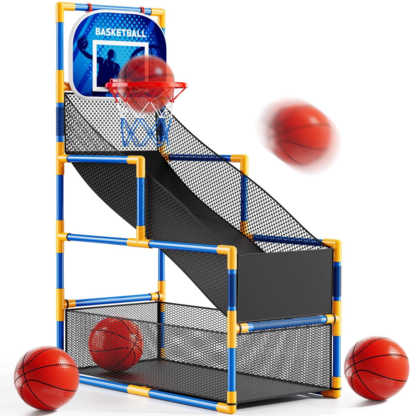 NIPLOOOW Arcade Basketball Game Set for Kids 3-12 | Indoor/Outdoor Hoop with 4 Balls & Pump