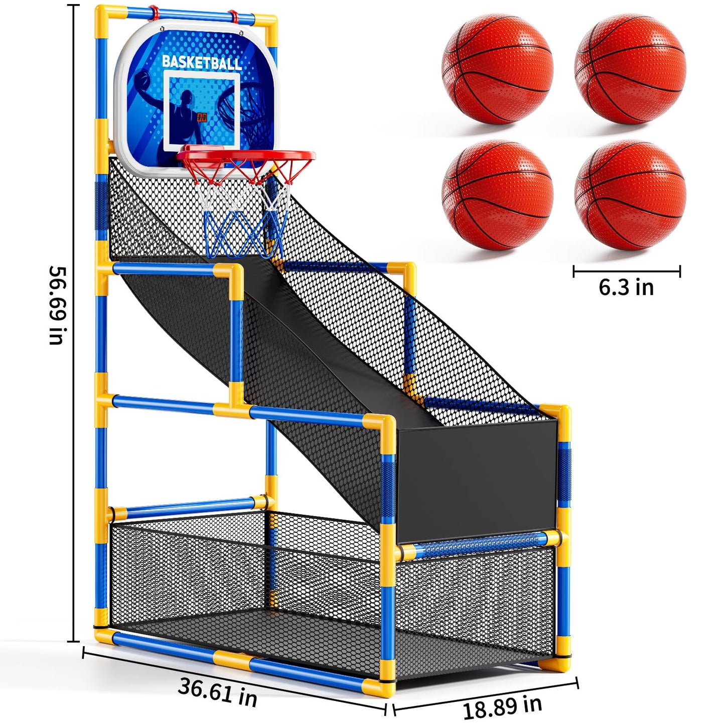 NIPLOOOW Arcade Basketball Game Set for Kids 3-12 | Adjustable Hoop, 4 Balls & Pump