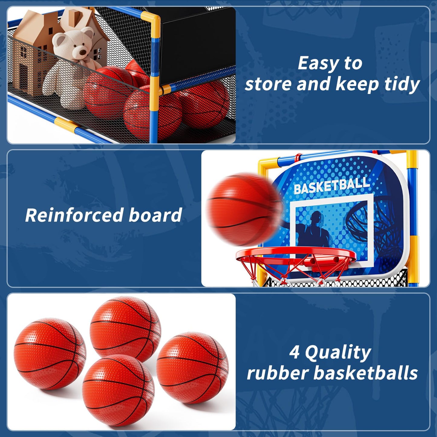 NIPLOOOW Arcade Basketball Game Set for Kids 3-12 | Indoor/Outdoor Hoop with 4 Balls & Pump