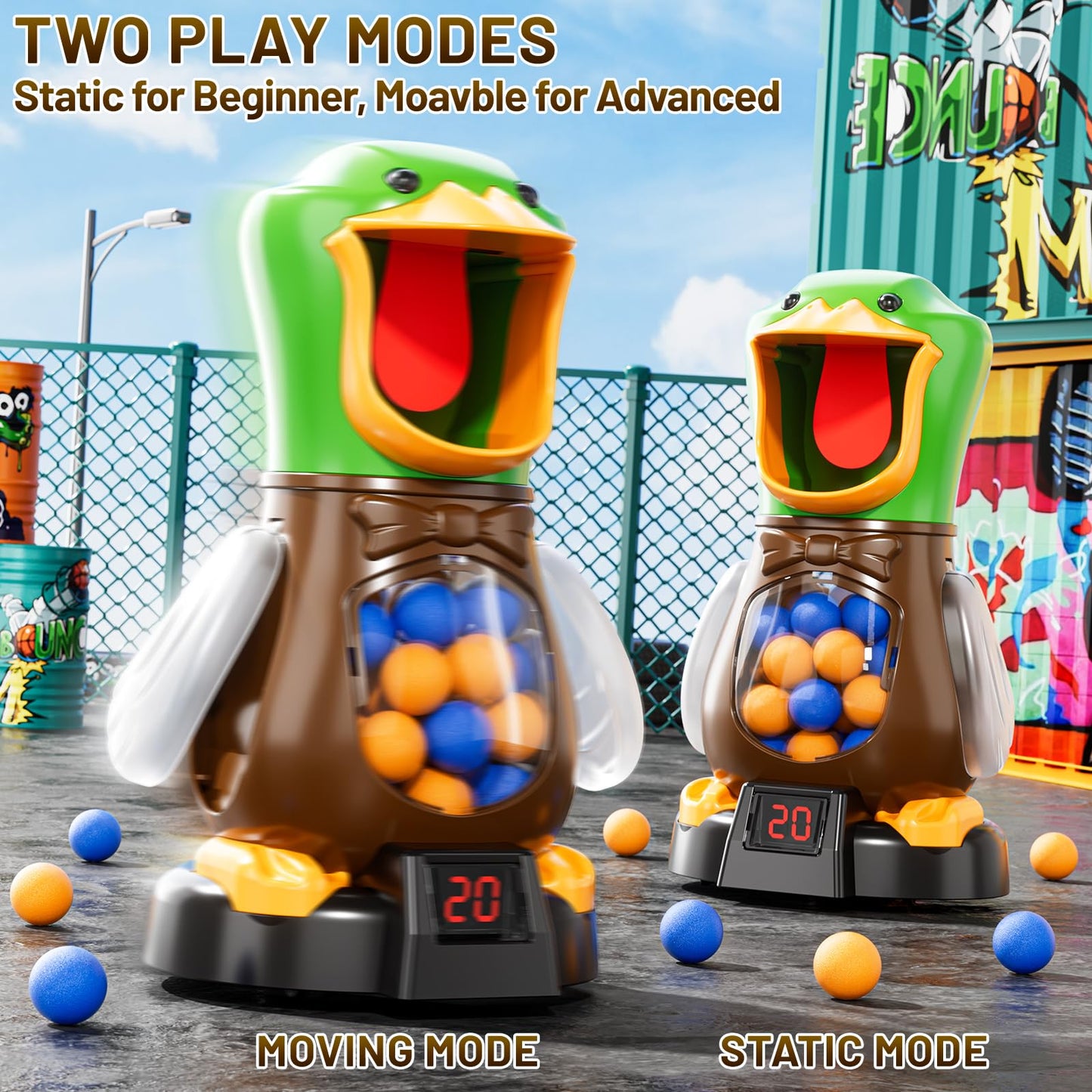 NIPLOOOW Duck Shooting Toy for Kids 3-8 – Movable Target Game with 2 Air Pump Launchers, LCD Score & 48 Foam Balls