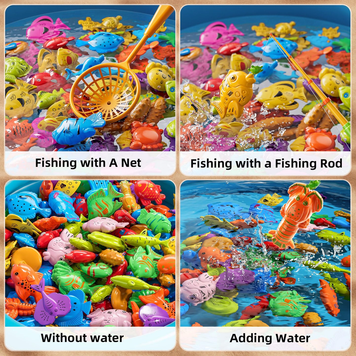 NIPLOOOW Magnetic Fishing Game – 51 Sea Animals, 2 Rods & 2 Nets, Pool Toy for Kids Aged 3-8