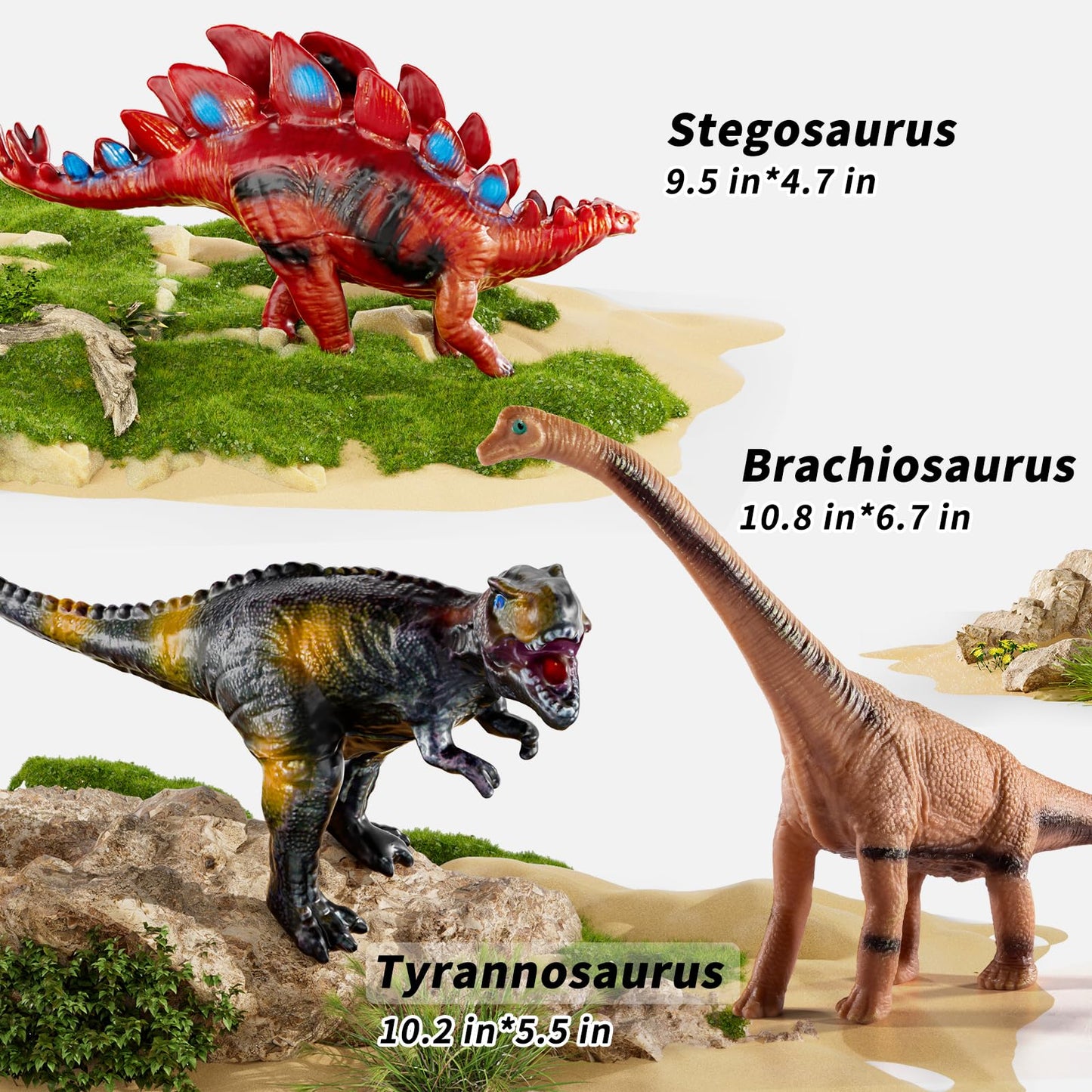 NIPLOOOW Big 7-Piece Jumbo Dinosaur Toys for Kids 3-7 | Realistic Hand-Painted Dino Figures
