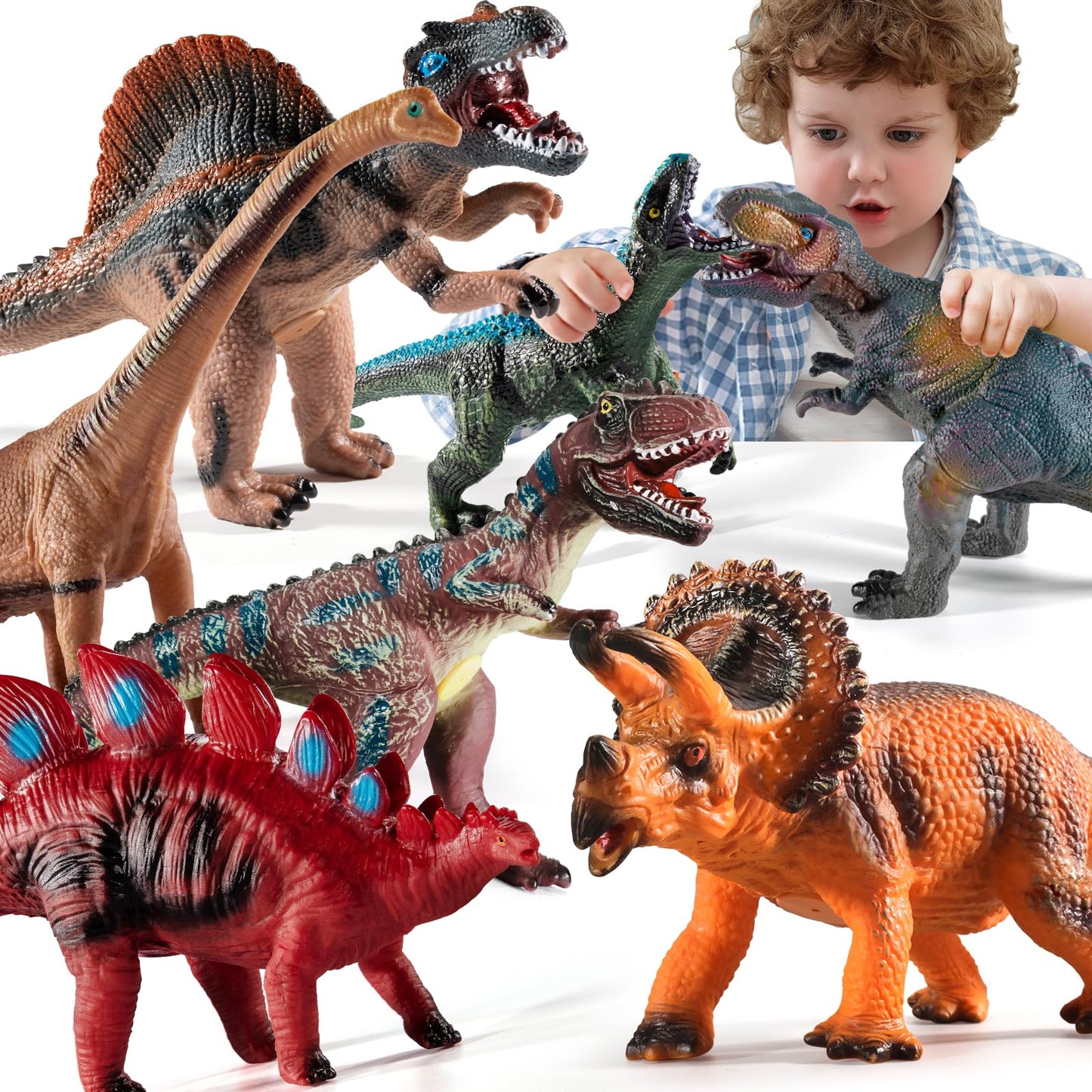 NIPLOOOW Big 7-Piece Jumbo Dinosaur Toys for Kids 3-7 | Realistic Hand-Painted Dino Figures