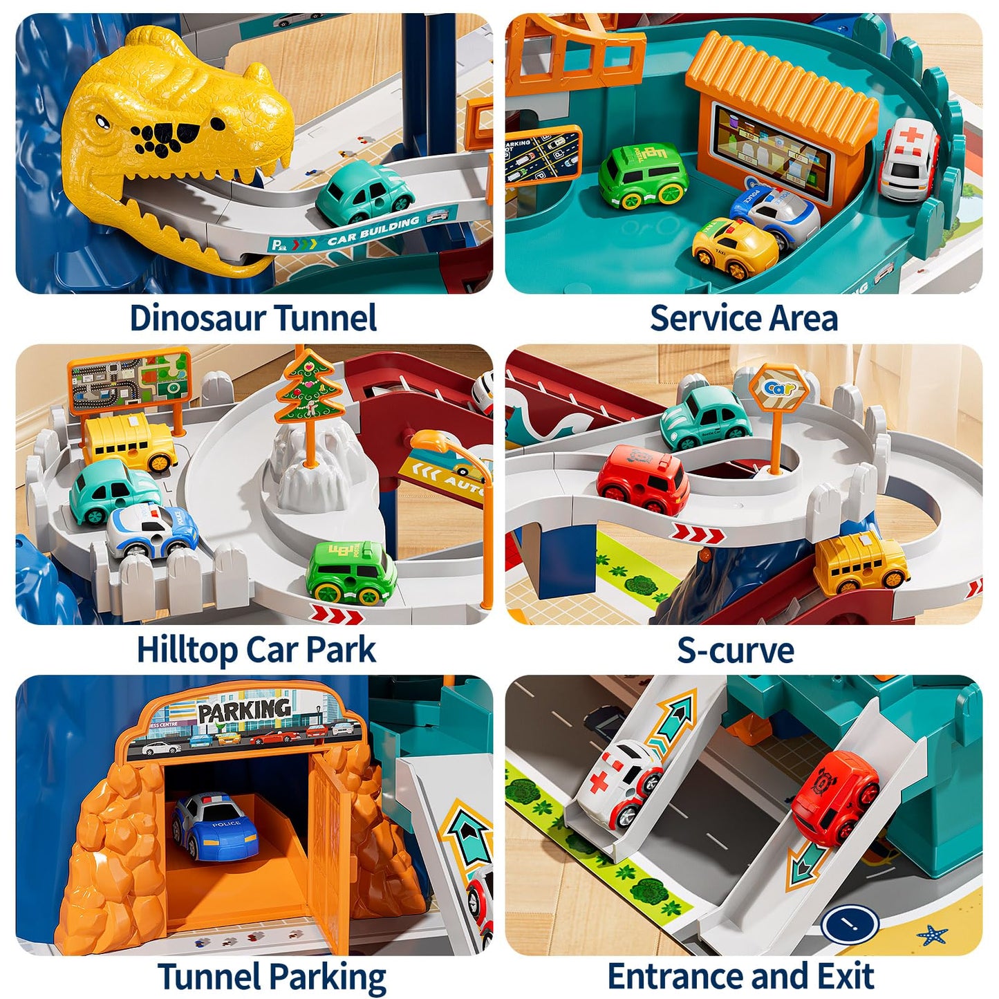 NIPLOOOW Dinosaur Race Track Playset – 10 Mini Cars, Indoor/Outdoor Fun for Kids 3–8