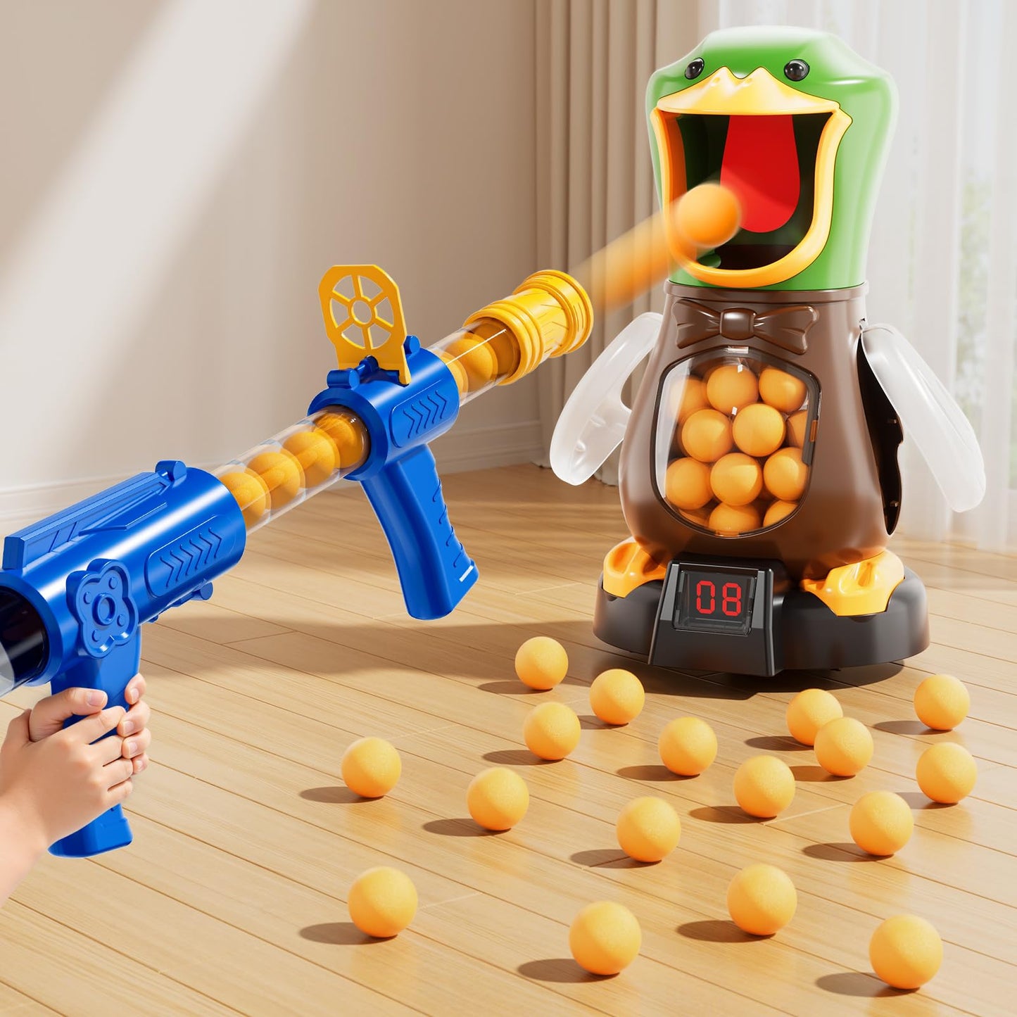 NIPLOOOW Duck Shooting Toy for Kids 3-8 — Movable Target, LCD Score, Air Pump Launcher