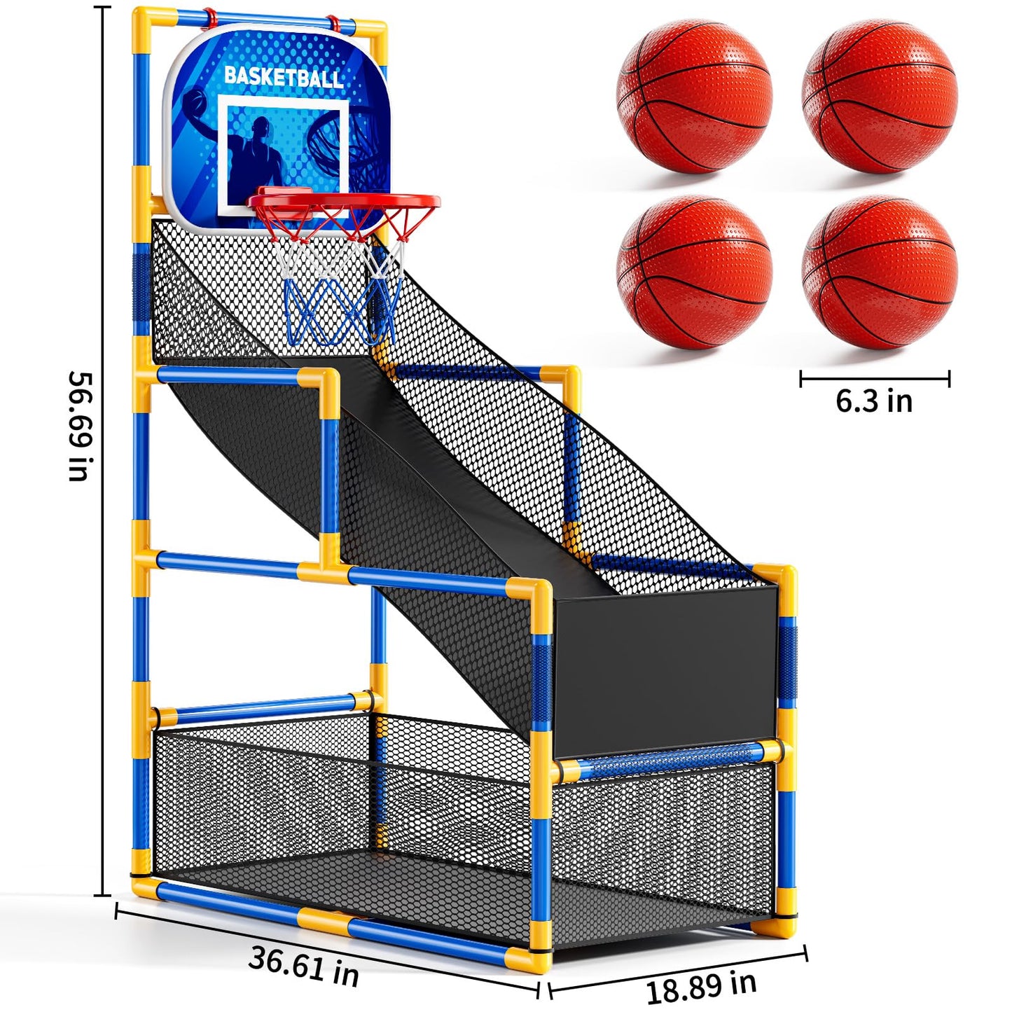 NIPLOOOW Arcade Basketball Game Set for Kids 3-12 | Indoor/Outdoor Hoop with 4 Balls & Pump