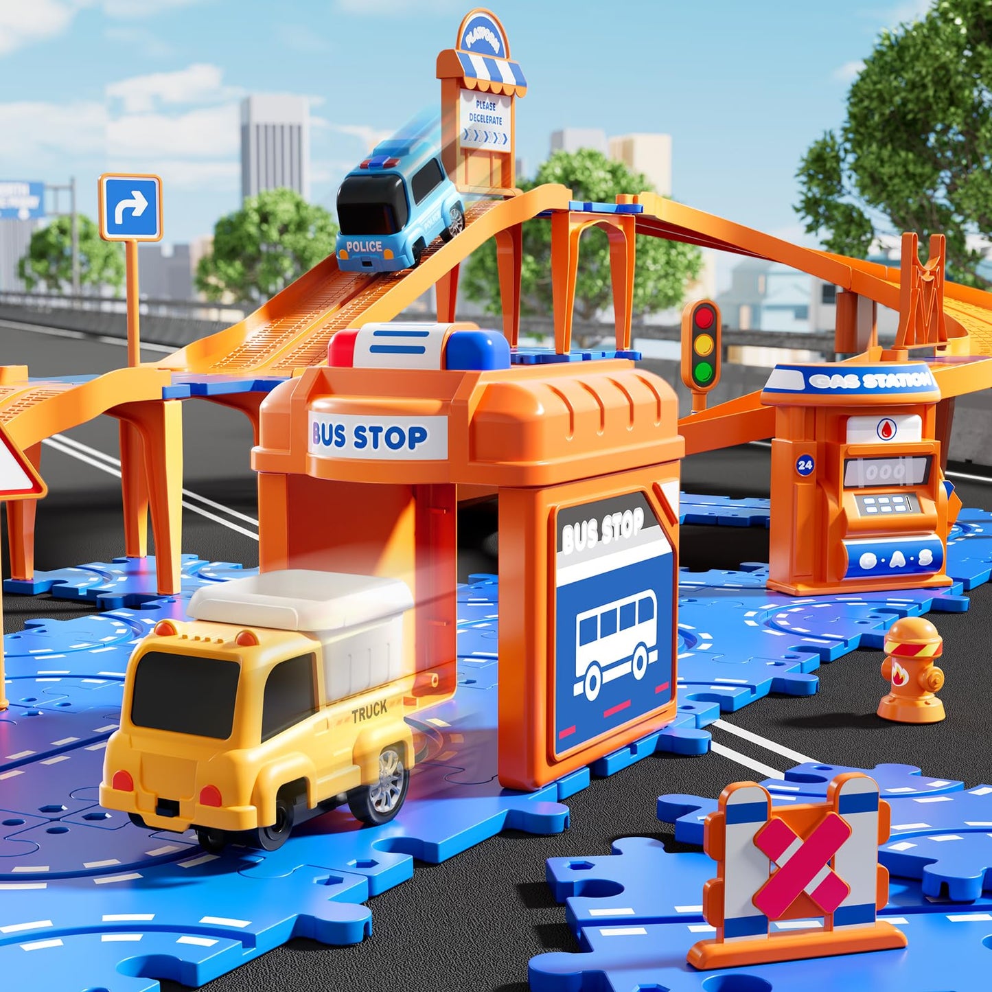 NIPLOOOW Puzzle Race Car Track Set – 57-Piece Floor Toy for Kids Aged 3-8