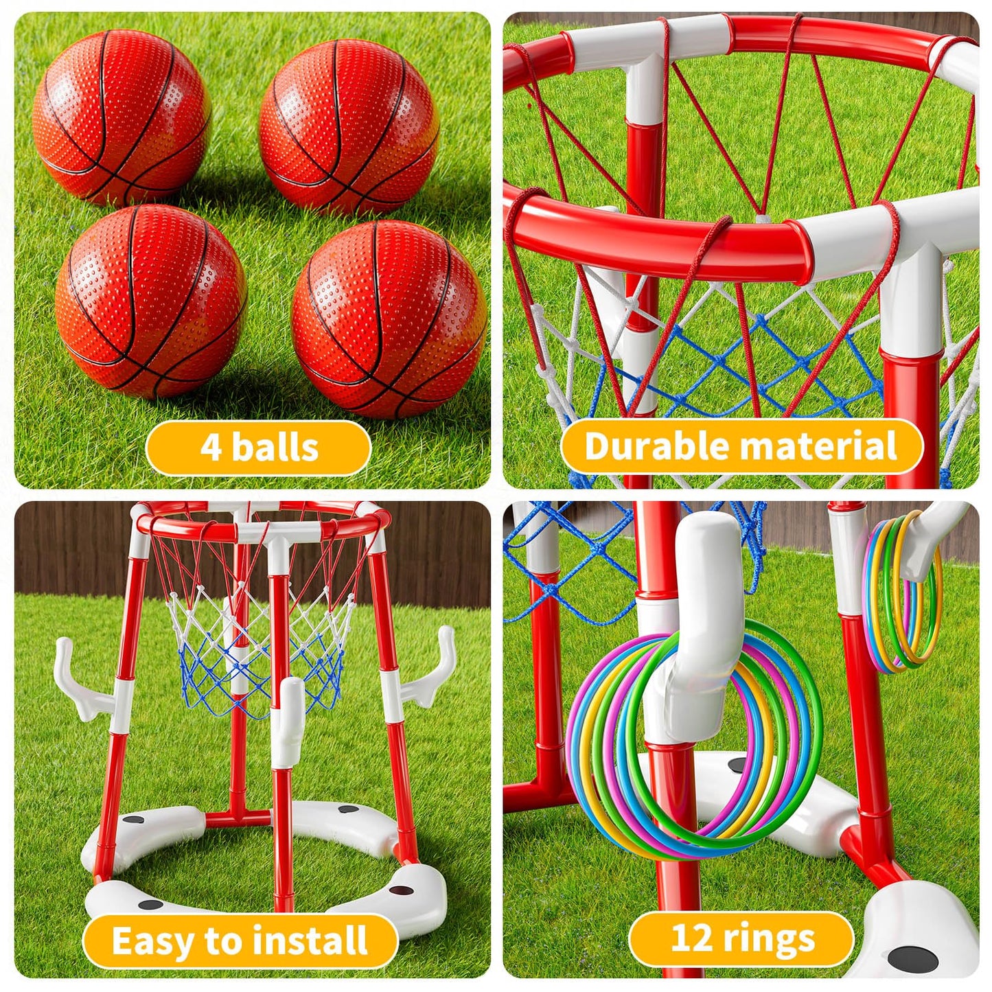 NIPLOOOW Pool Basketball Hoop – 2-in-1 Floating Ring Game with 4 Balls & Pump