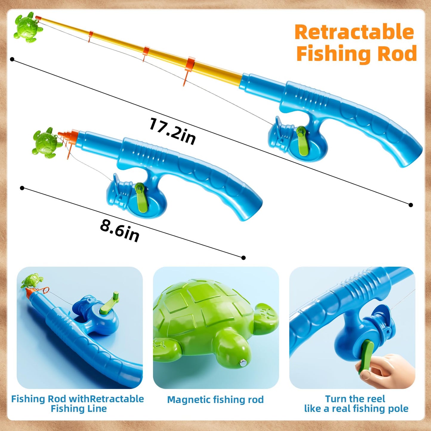 NIPLOOOW Magnetic Fishing Game – 51 Sea Animals, 2 Rods & 2 Nets, Pool Toy for Kids Aged 3-8