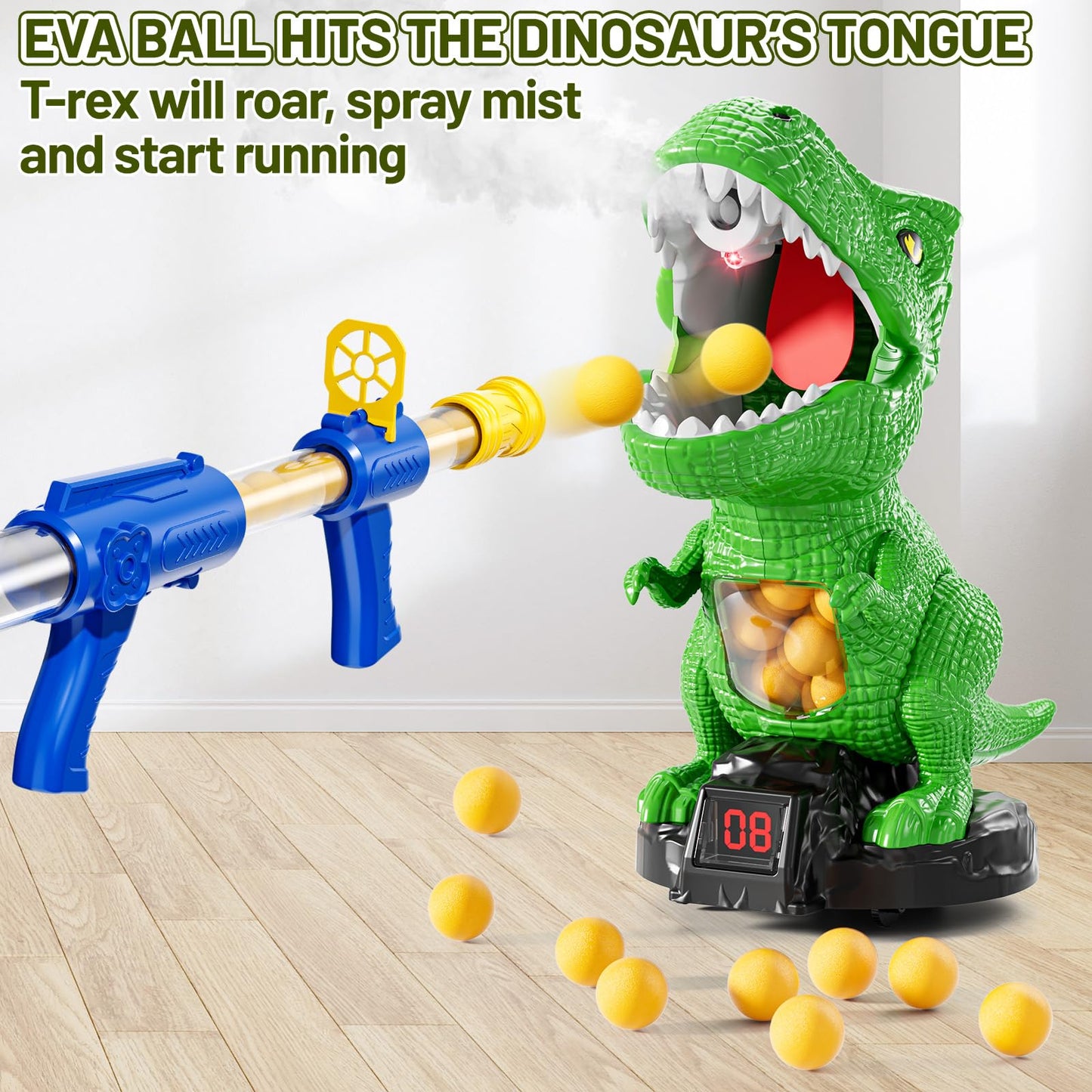 NIPLOOOW Moveable Dinosaur Shooting Toy for Kids 3-8 | Interactive Foam Ball Launcher